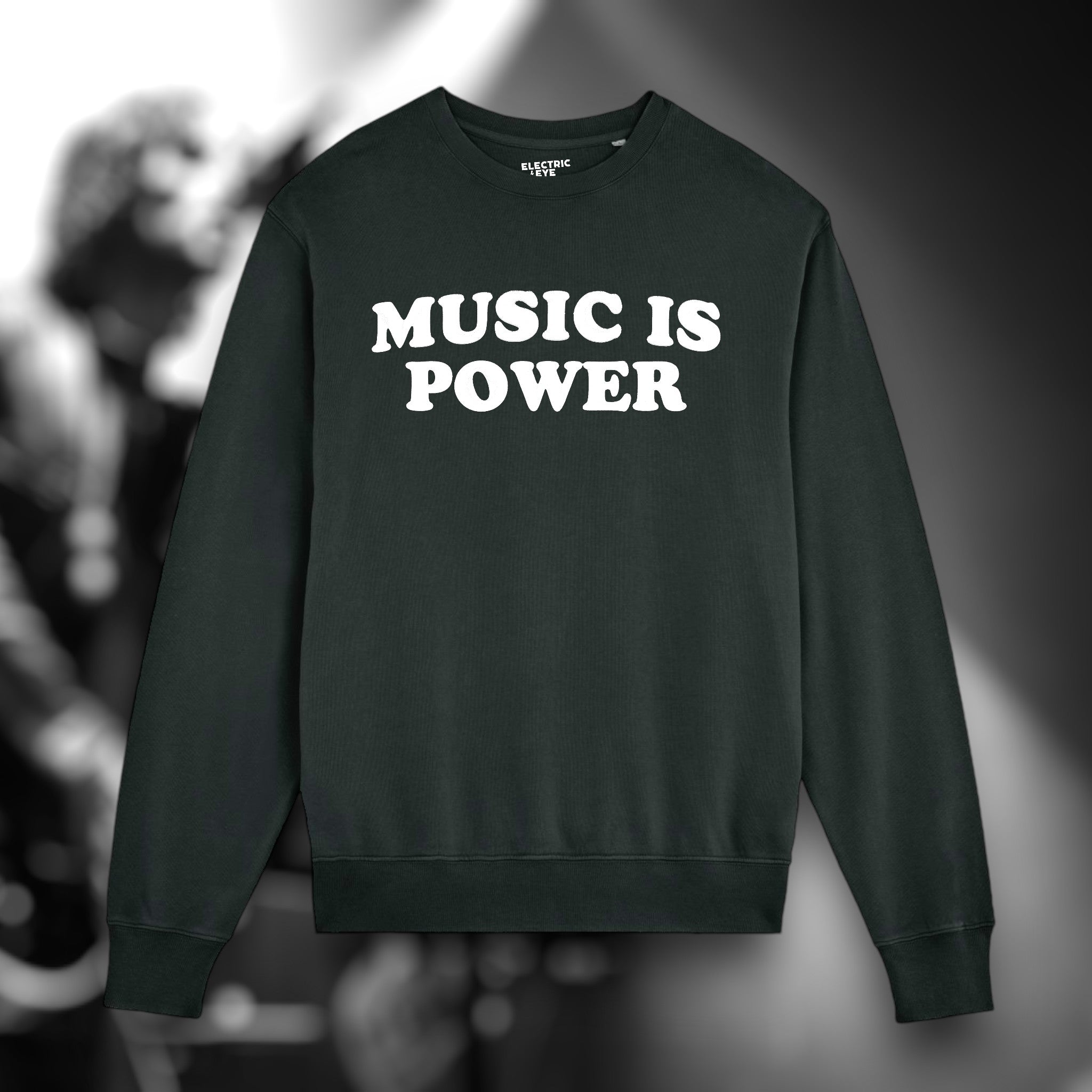 'MUSIC IS POWER' embroidered organic unisex vintage style sweatshirt