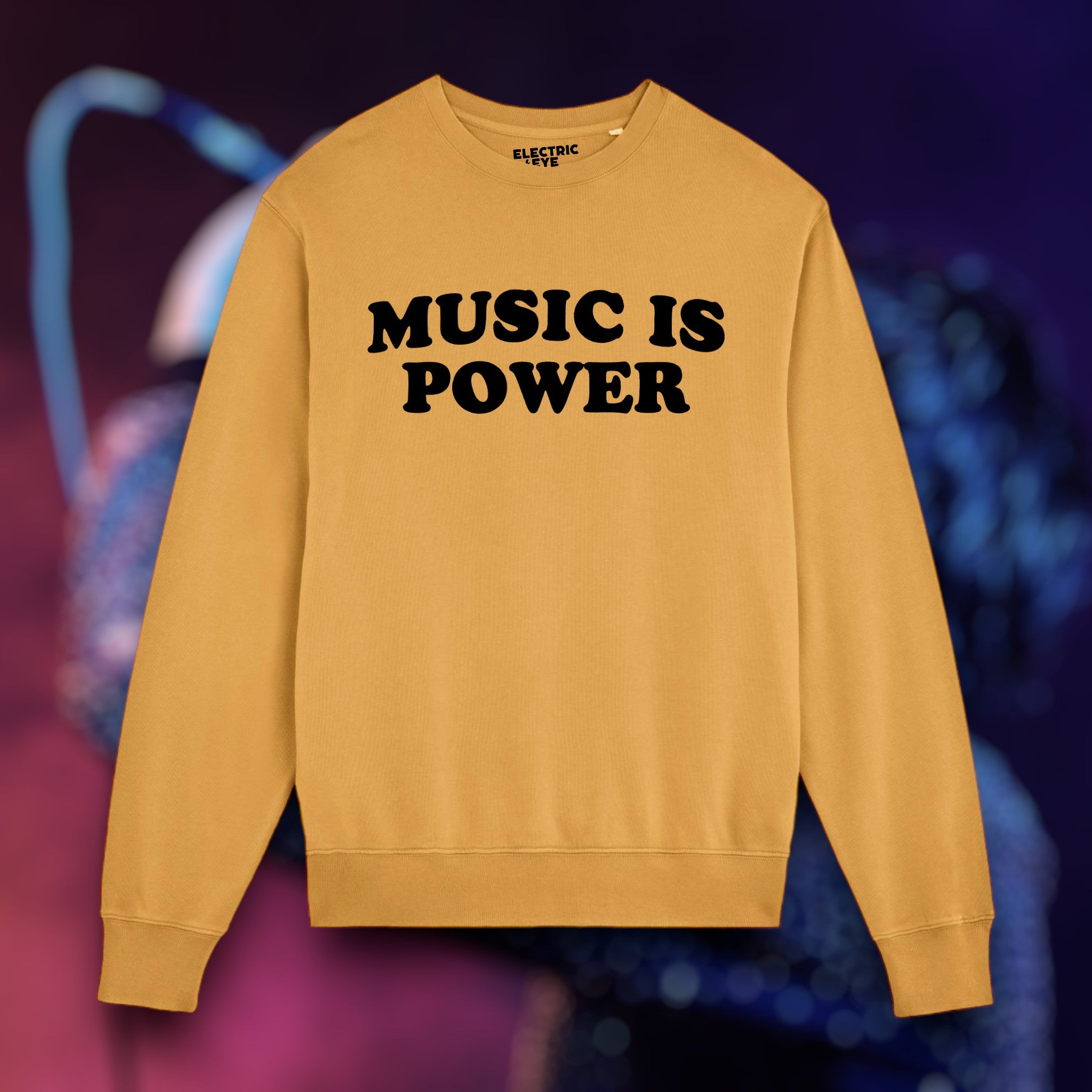 'MUSIC IS POWER' embroidered organic unisex vintage style sweatshirt