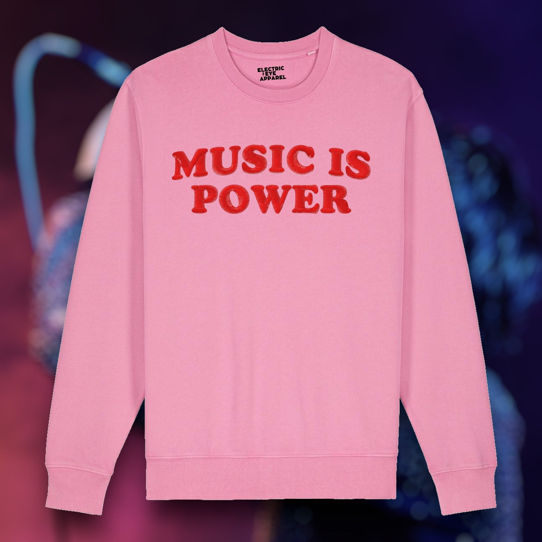 'MUSIC IS POWER' embroidered organic unisex vintage style sweatshirt