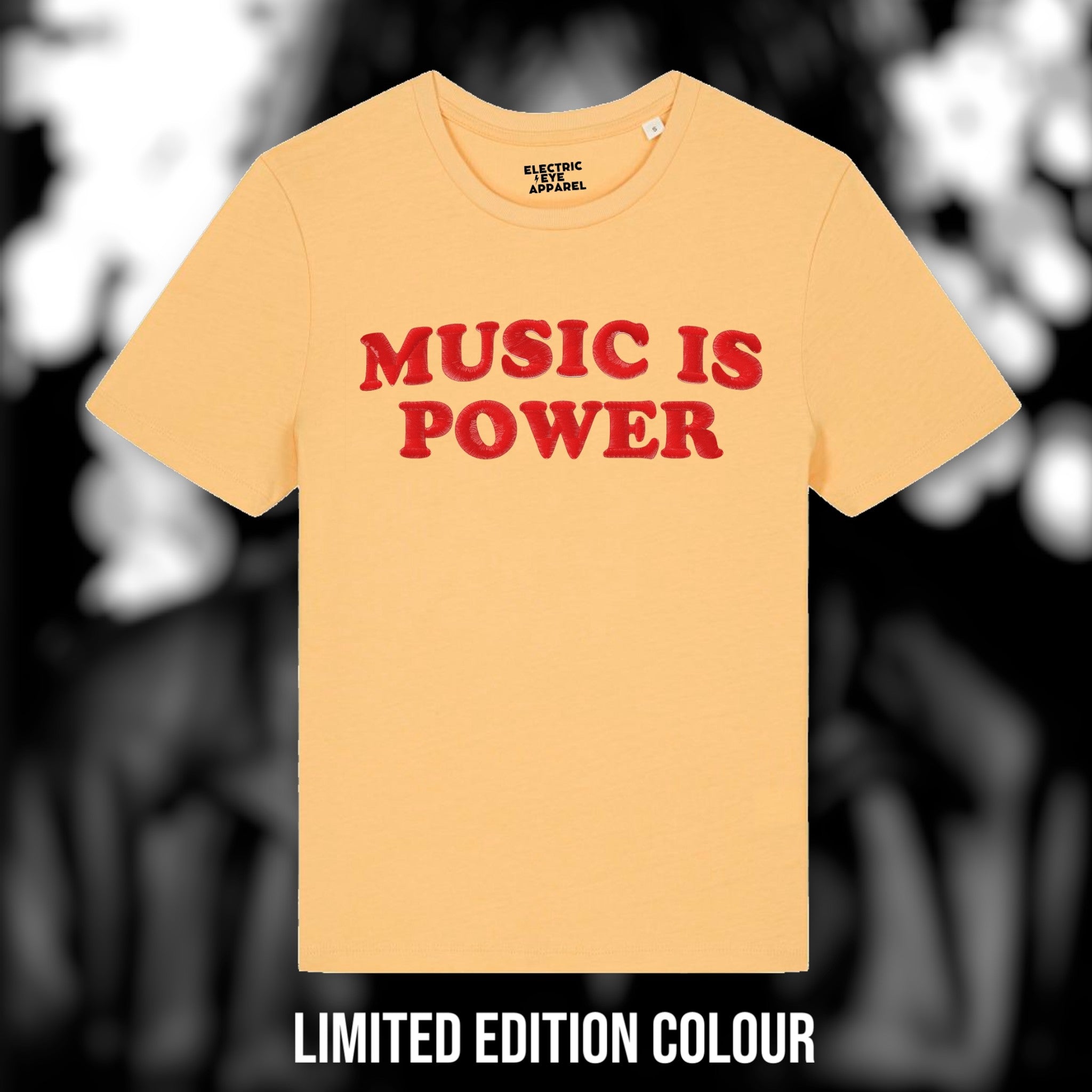 'MUSIC IS POWER' embroidered premium organic women's fitted 'ella' t-shirt