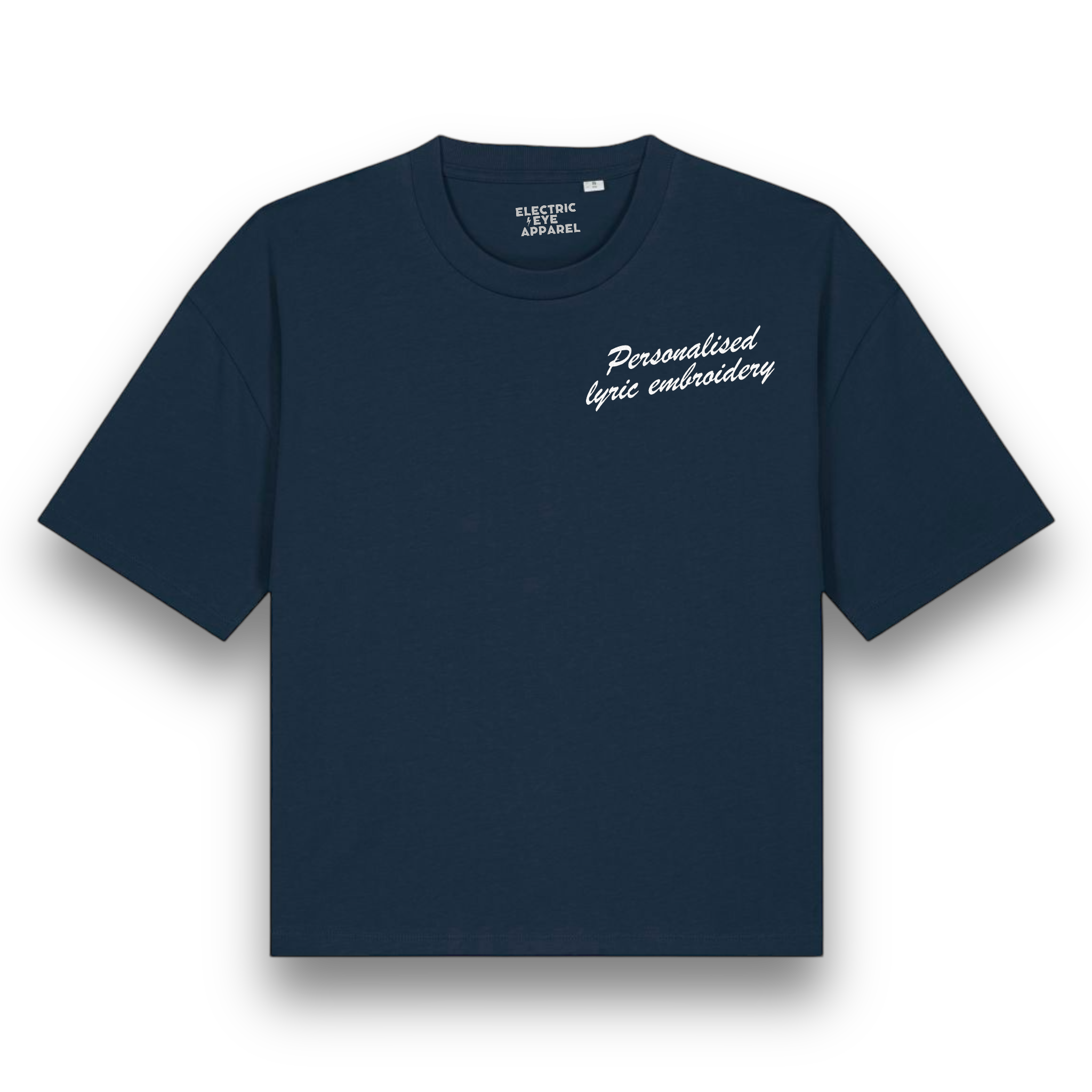 Personalised Lyric Left Chest Embroidered premium organic women's boxy 'Nova' t-shirt - choose your own lyrics, font and thread colour