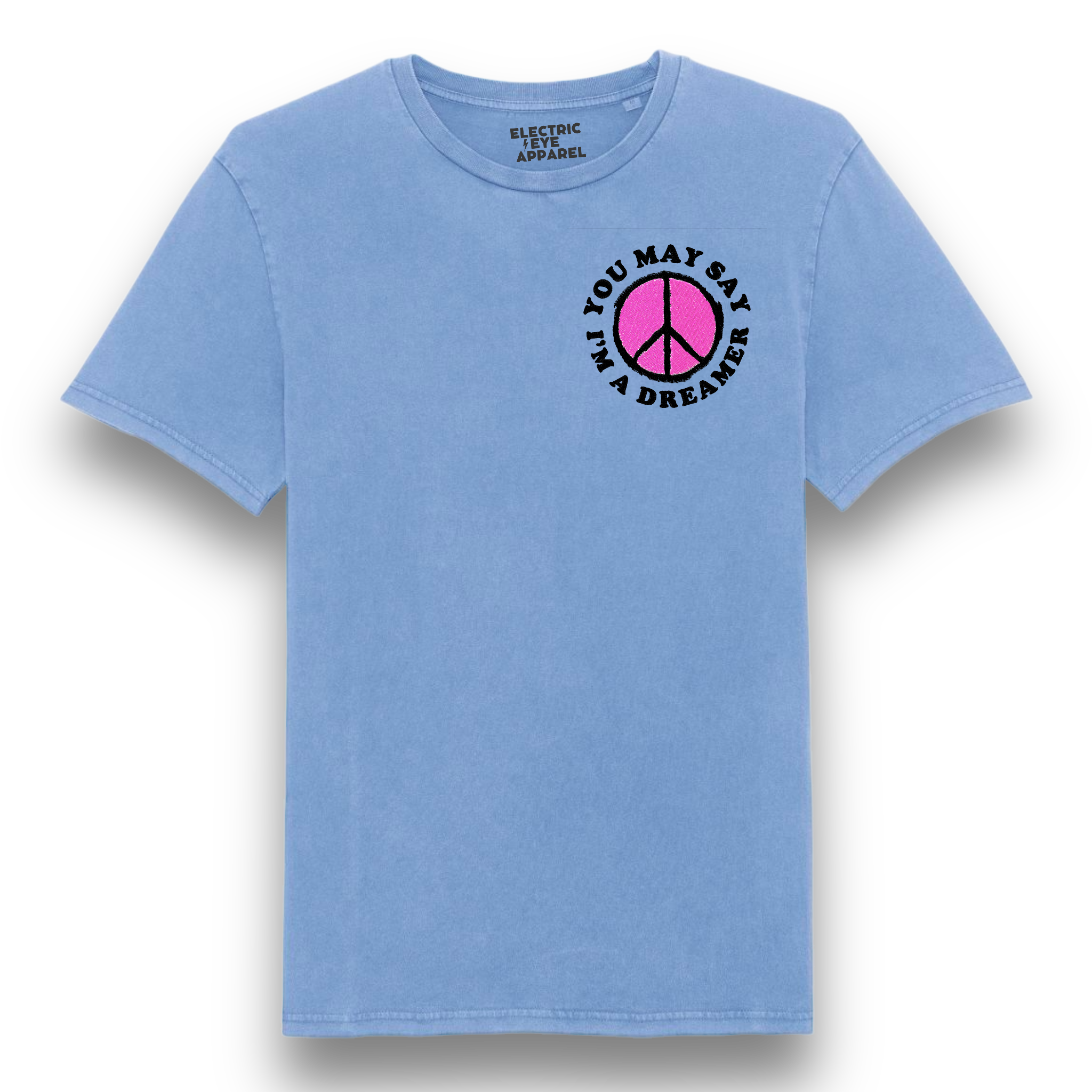 'YOU MAY SAY I'M A DREAMER' peace sign left chest embroidered premium organic unisex vintage aged t-shirt - inspired by John Lennon