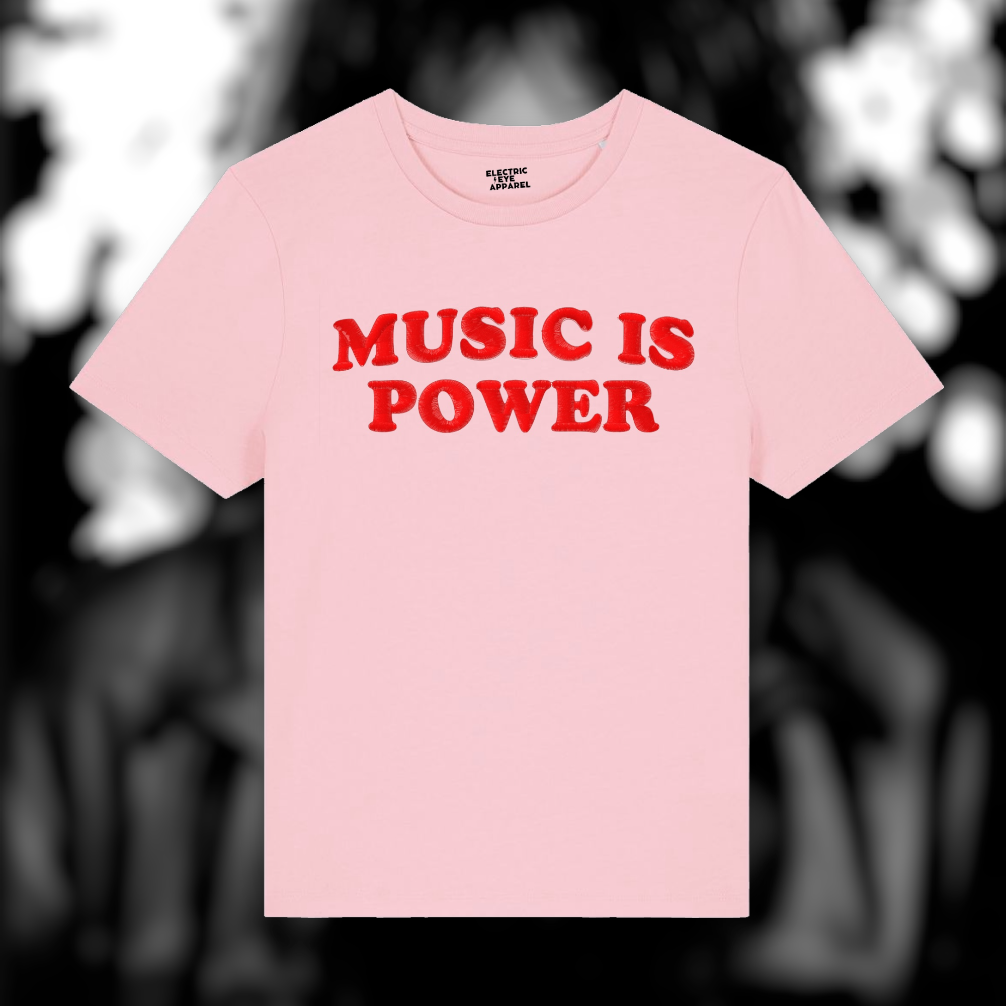 'MUSIC IS POWER' embroidered premium organic women's fitted 'ella' t-shirt