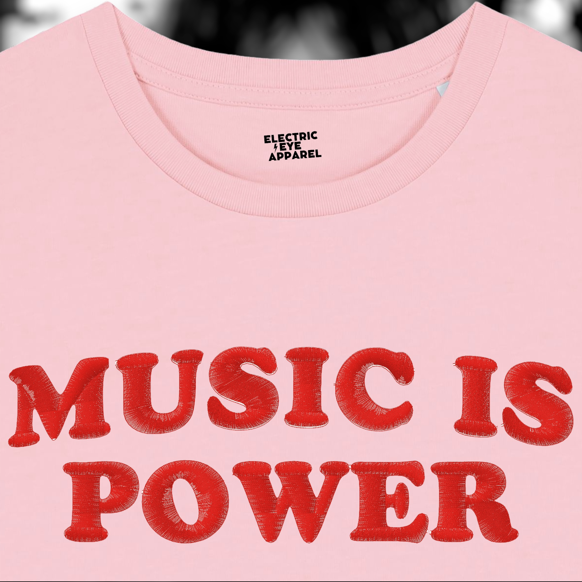 'MUSIC IS POWER' embroidered premium organic women's fitted 'ella' t-shirt