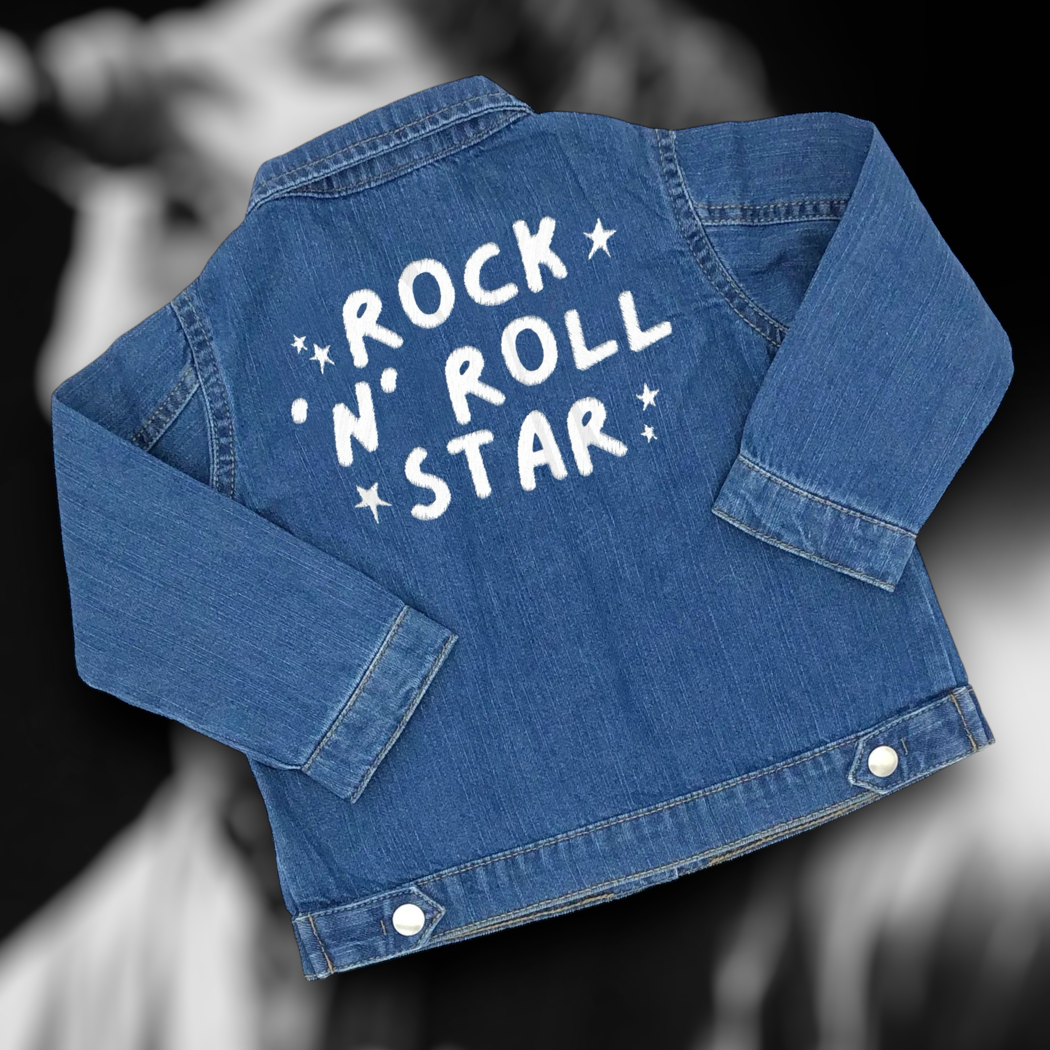 'ROCK 'N' ROLL STAR' embroidered 100% organic cotton 'Baby Rocks' denim jacket - inspired by Oasis