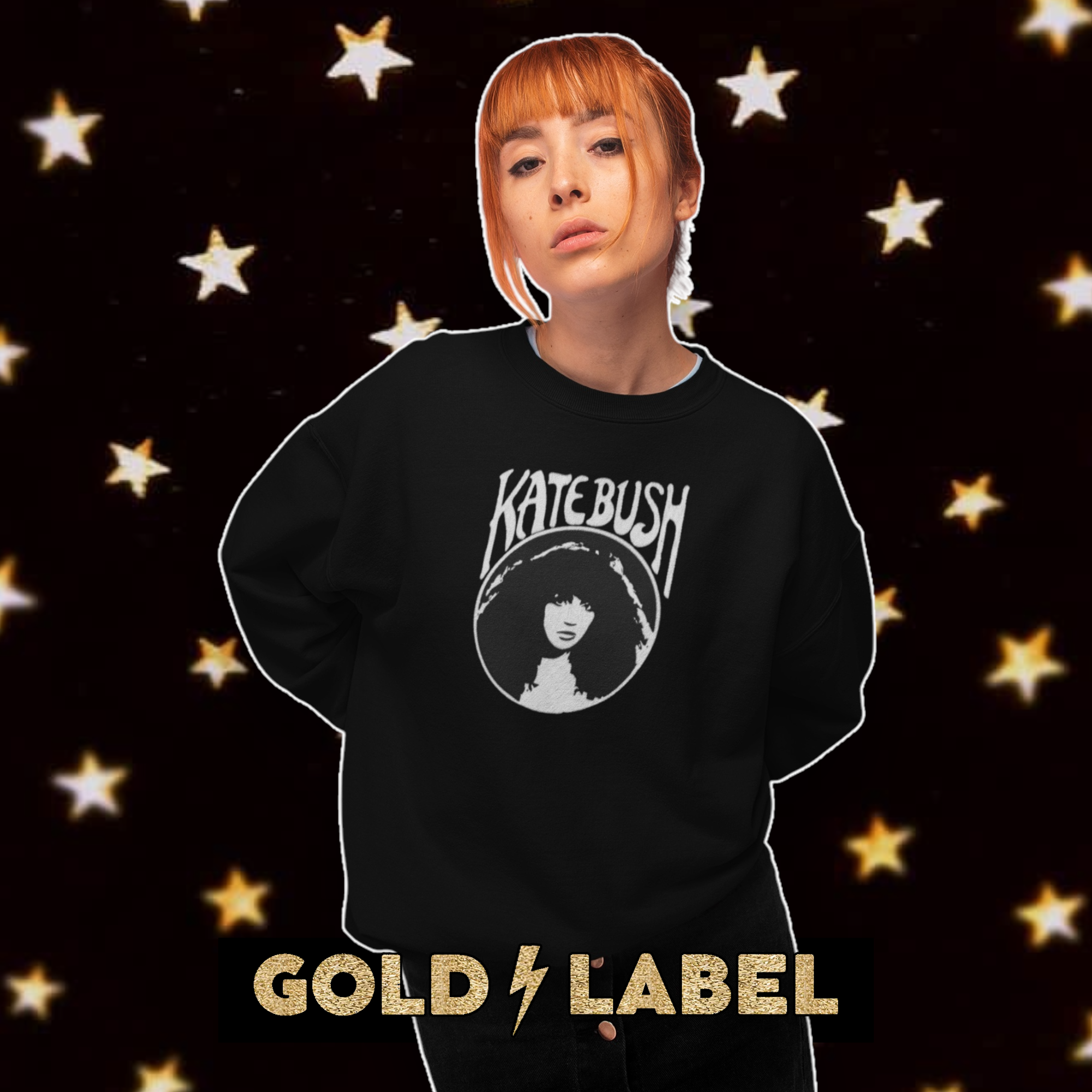 GOLD LABEL WOMEN'S KATE BUSH MUCHA STYLE EMBROIDERED ORGANIC COTTON CREW NECK 'ALMA' SWEATSHIRT - OPTIONAL 'KATE BUSH' TEXT COLOUR