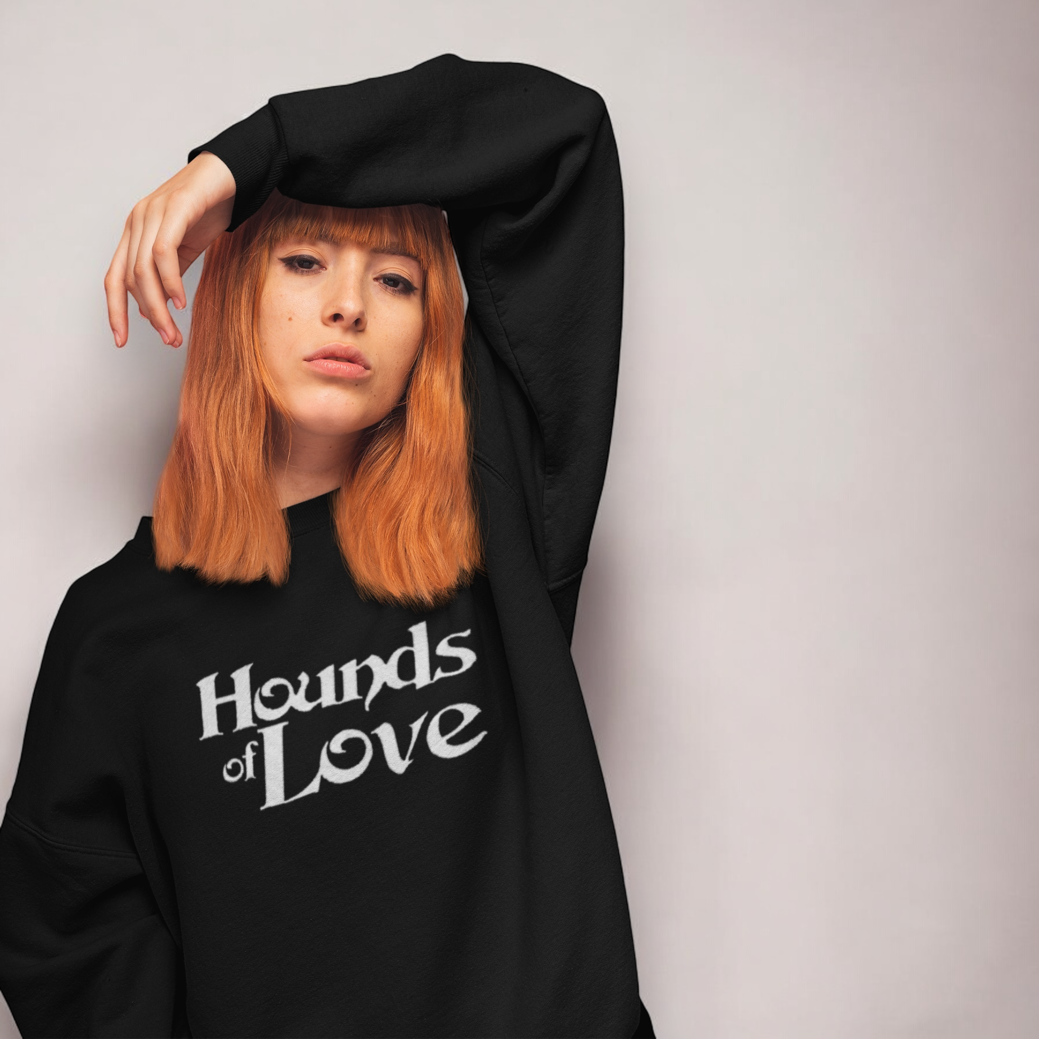 'HOUNDS OF LOVE' embroidered organic women's 90s dropped shoulder 'alma' sweatshirt inspired by Kate Bush - choose your own embroidery colour