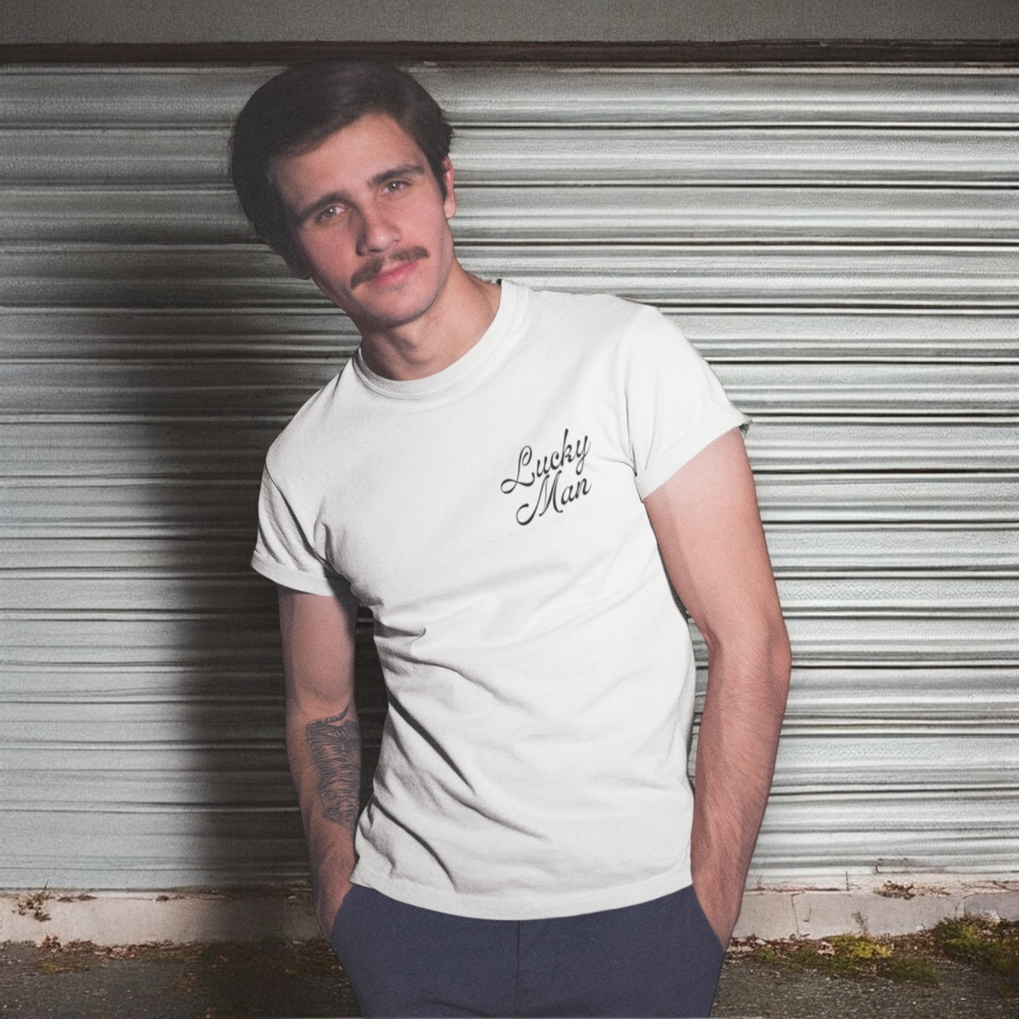 'Lucky Man' 90s style left chest embroidered premium organic iconic men's 'rocker' t-shirt - inspired by The Verve