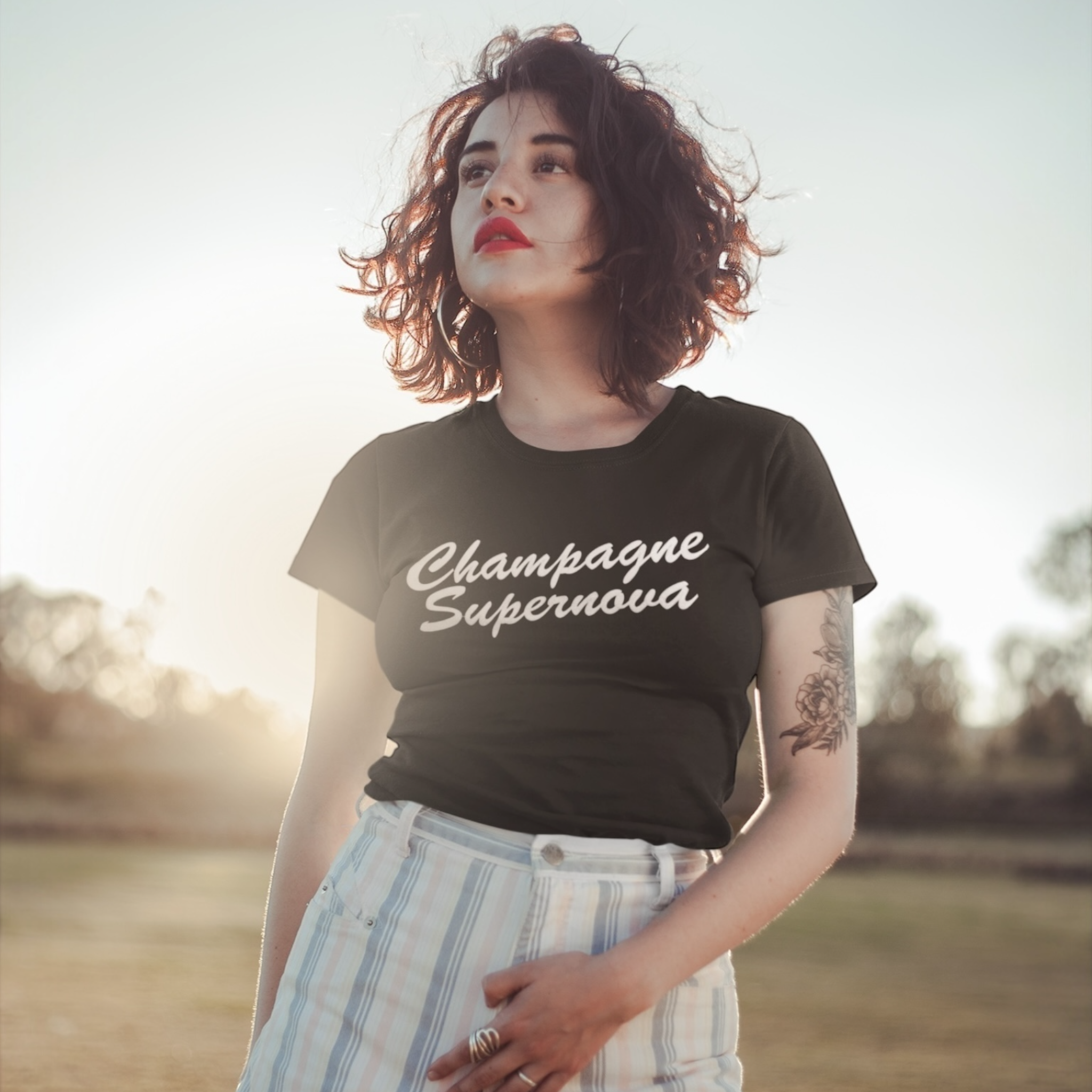 'CHAMPAGNE SUPERNOVA' embroidered premium organic iconic women's 'Muser' t-shirt - inspired by Oasis