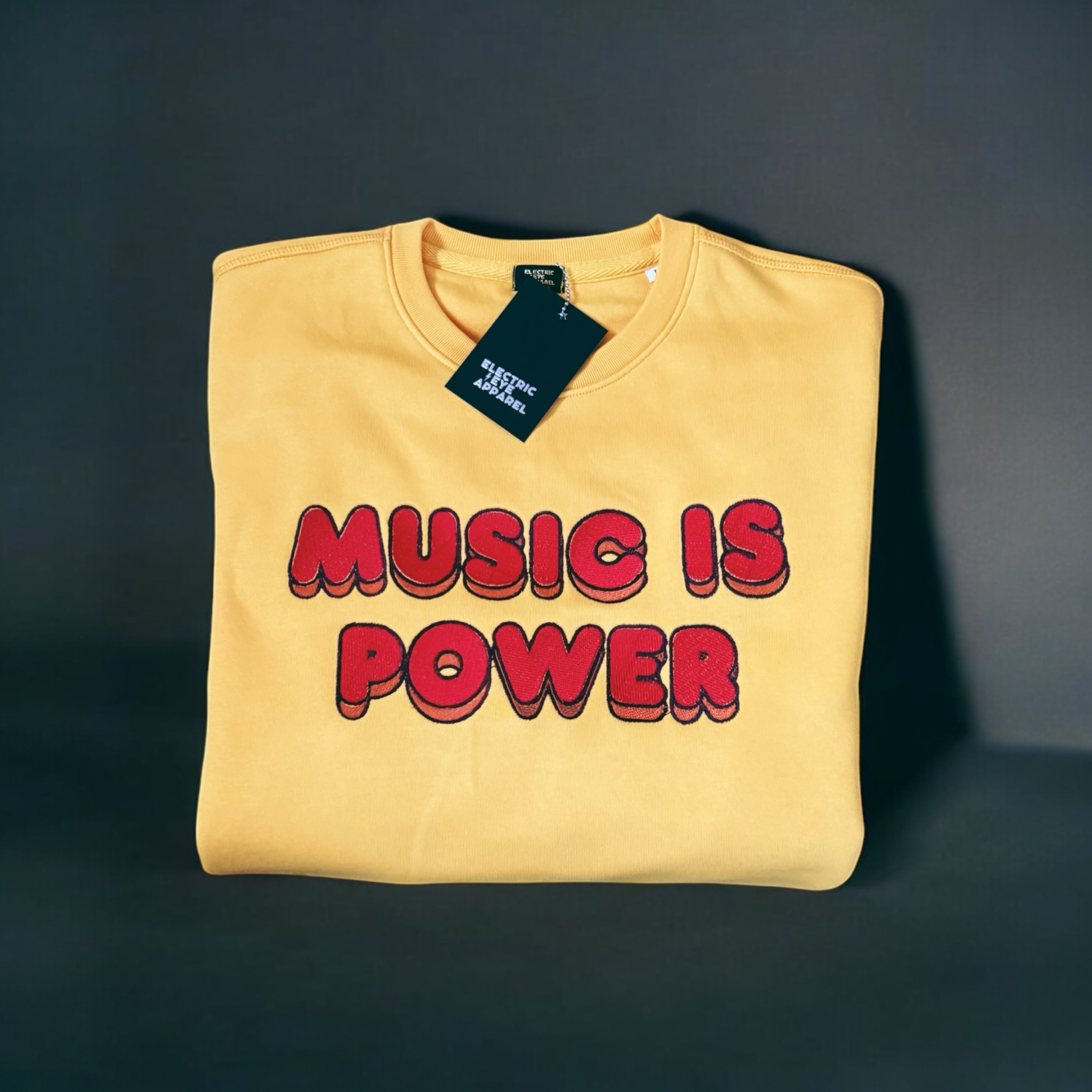 'MUSIC IS POWER' embroidered premium organic cotton sweatshirt - inspired by Richard Ashcroft