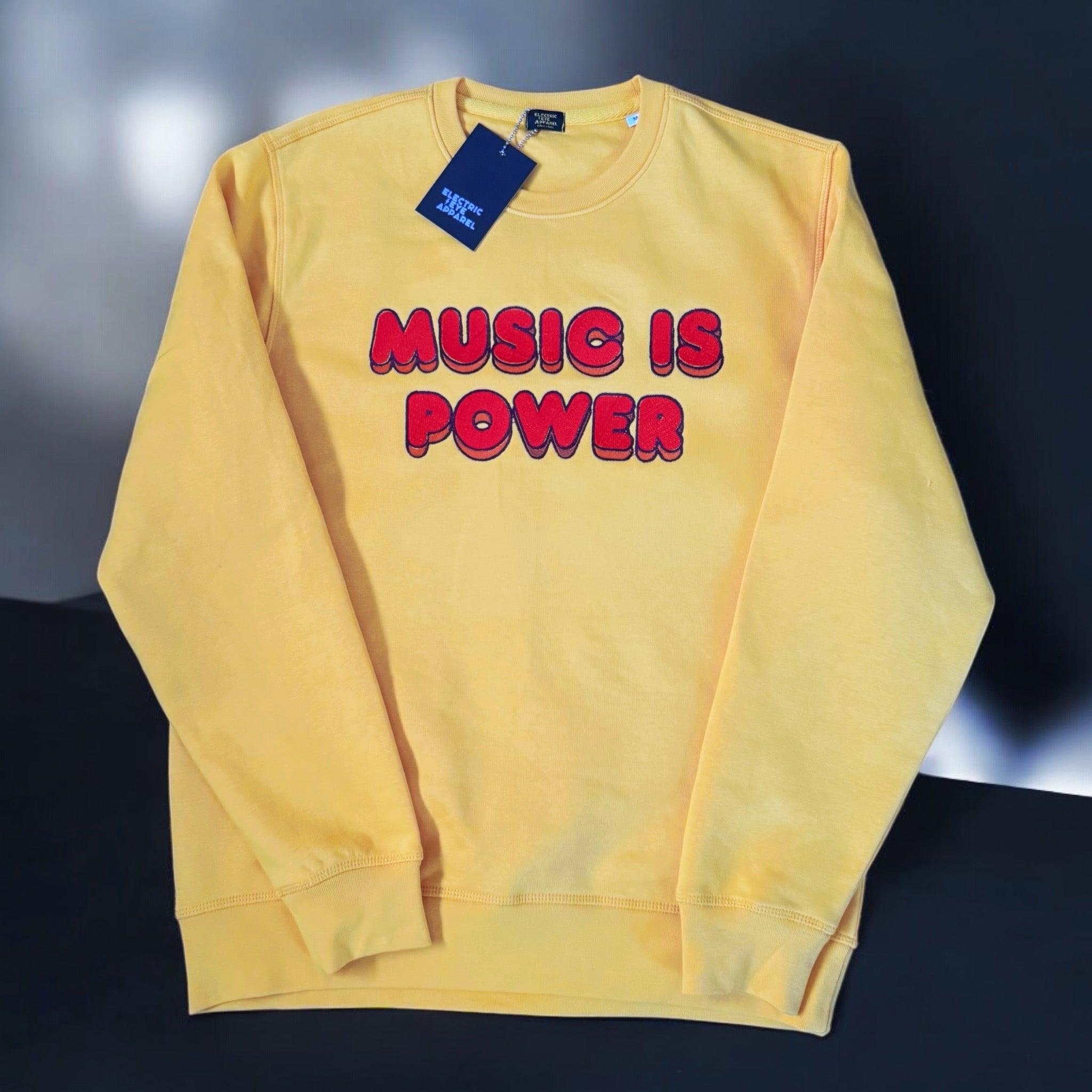 'MUSIC IS POWER' embroidered premium organic cotton sweatshirt - inspired by Richard Ashcroft