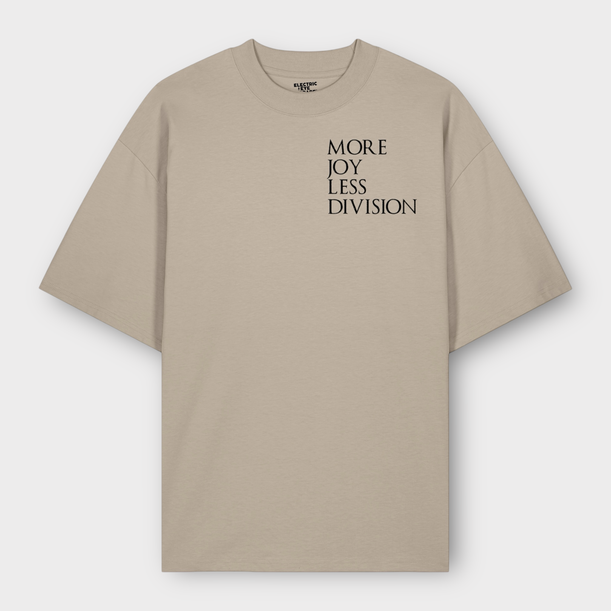 'MORE JOY LESS DIVISION' left chest embroidered heavy weight organic cotton unisex drop shoulder 'blaster' t-shirt