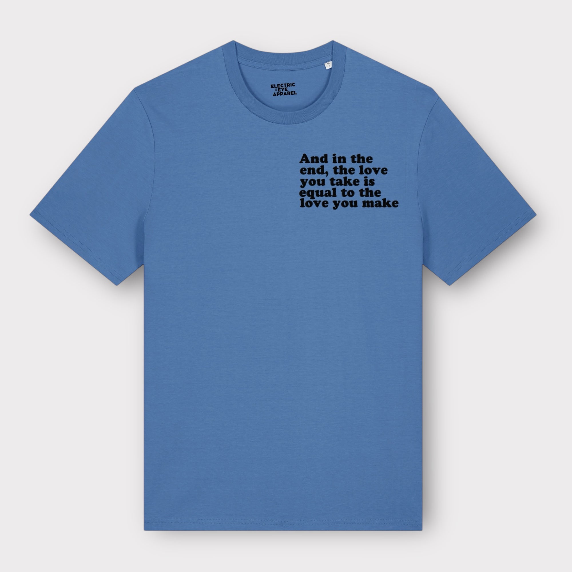 'And in the end the love you take is equal to the love you make' men's left chest embroidered premium organic medium fit 'creator' t-shirt - inspired by The Beatles