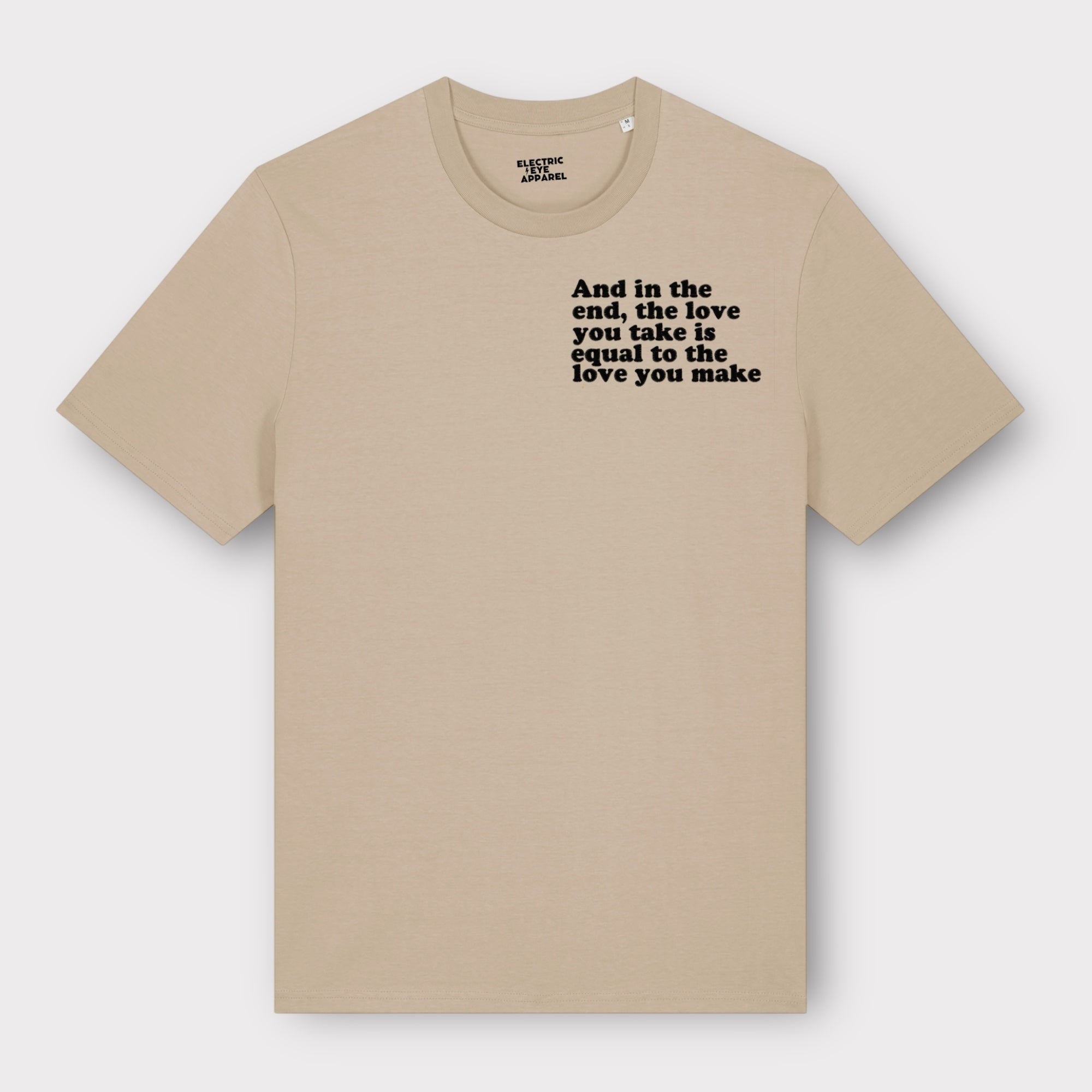 'And in the end the love you take is equal to the love you make' men's left chest embroidered premium organic medium fit 'creator' t-shirt - inspired by The Beatles