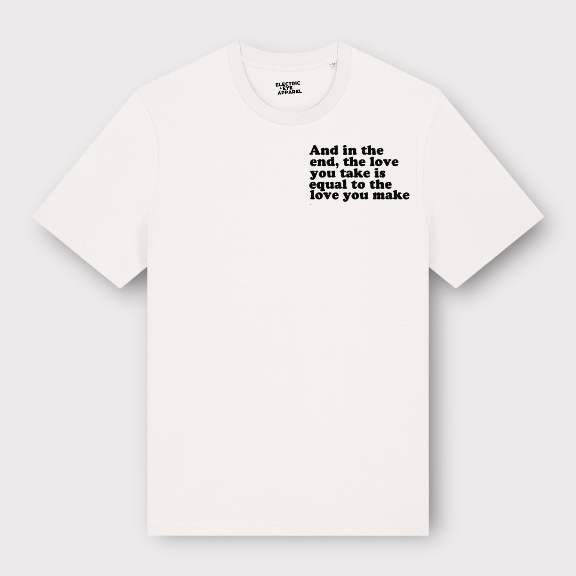 'And in the end the love you take is equal to the love you make' men's left chest embroidered premium organic medium fit 'creator' t-shirt - inspired by The Beatles