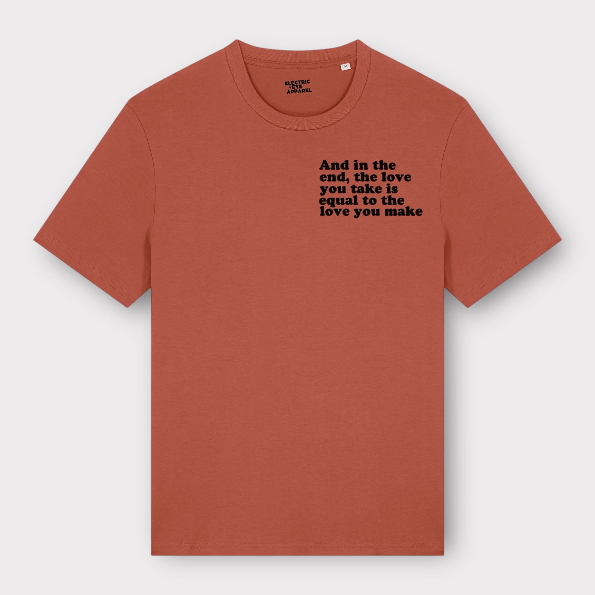 'And in the end the love you take is equal to the love you make' men's left chest embroidered premium organic medium fit 'creator' t-shirt - inspired by The Beatles