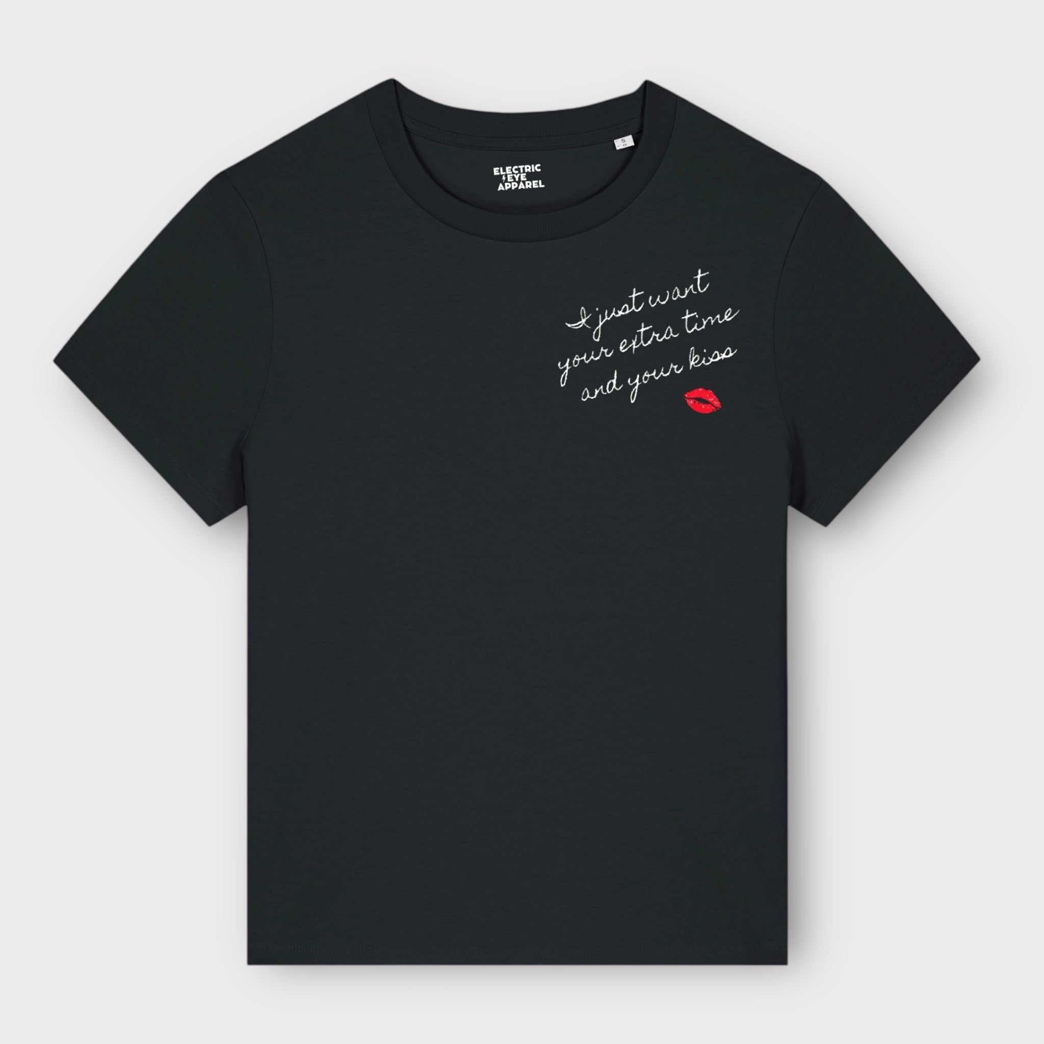 'I JUST WANT YOUR EXTRA TIME AND YOUR KISS' women's left chest embroidered premium organic medium fit 'Muser' t-shirt - inspired by Prince