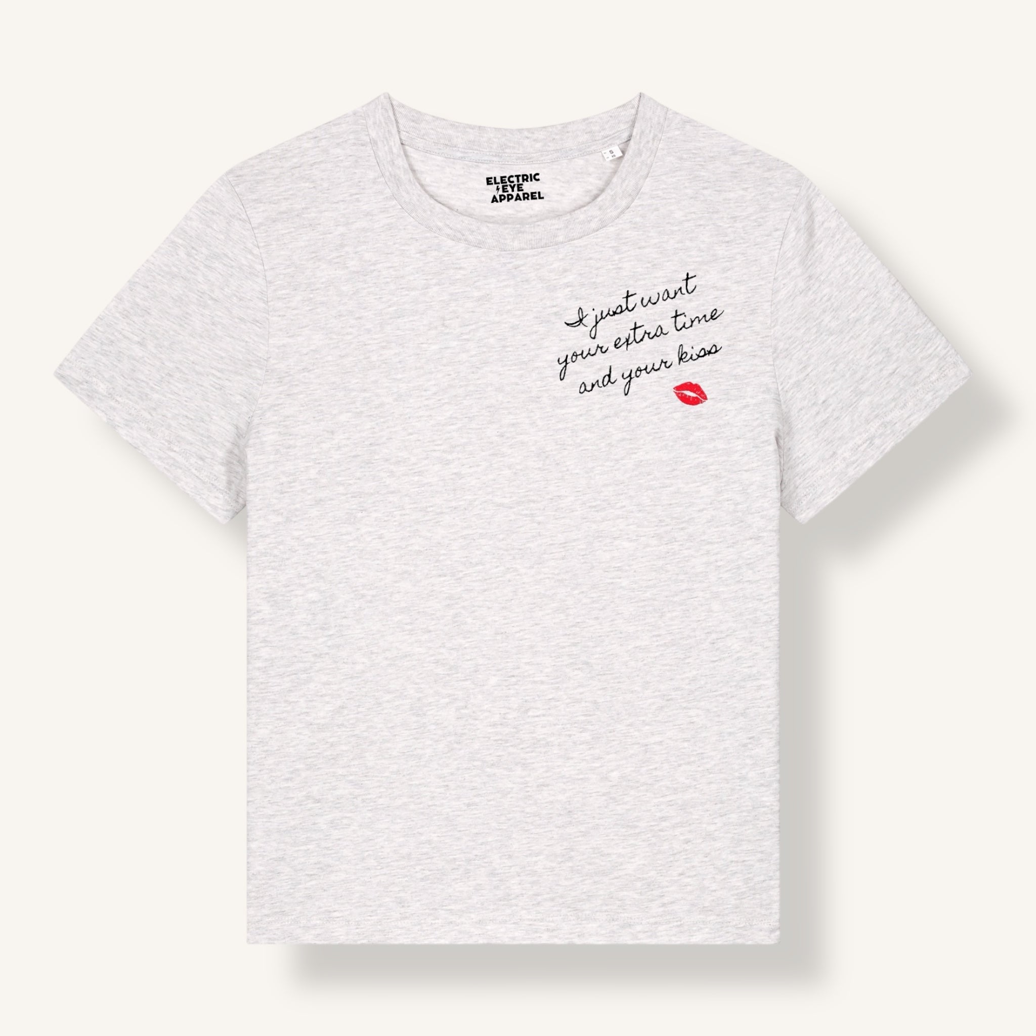 'I JUST WANT YOUR EXTRA TIME AND YOUR KISS' women's left chest embroidered premium organic medium fit 'Muser' t-shirt - inspired by Prince