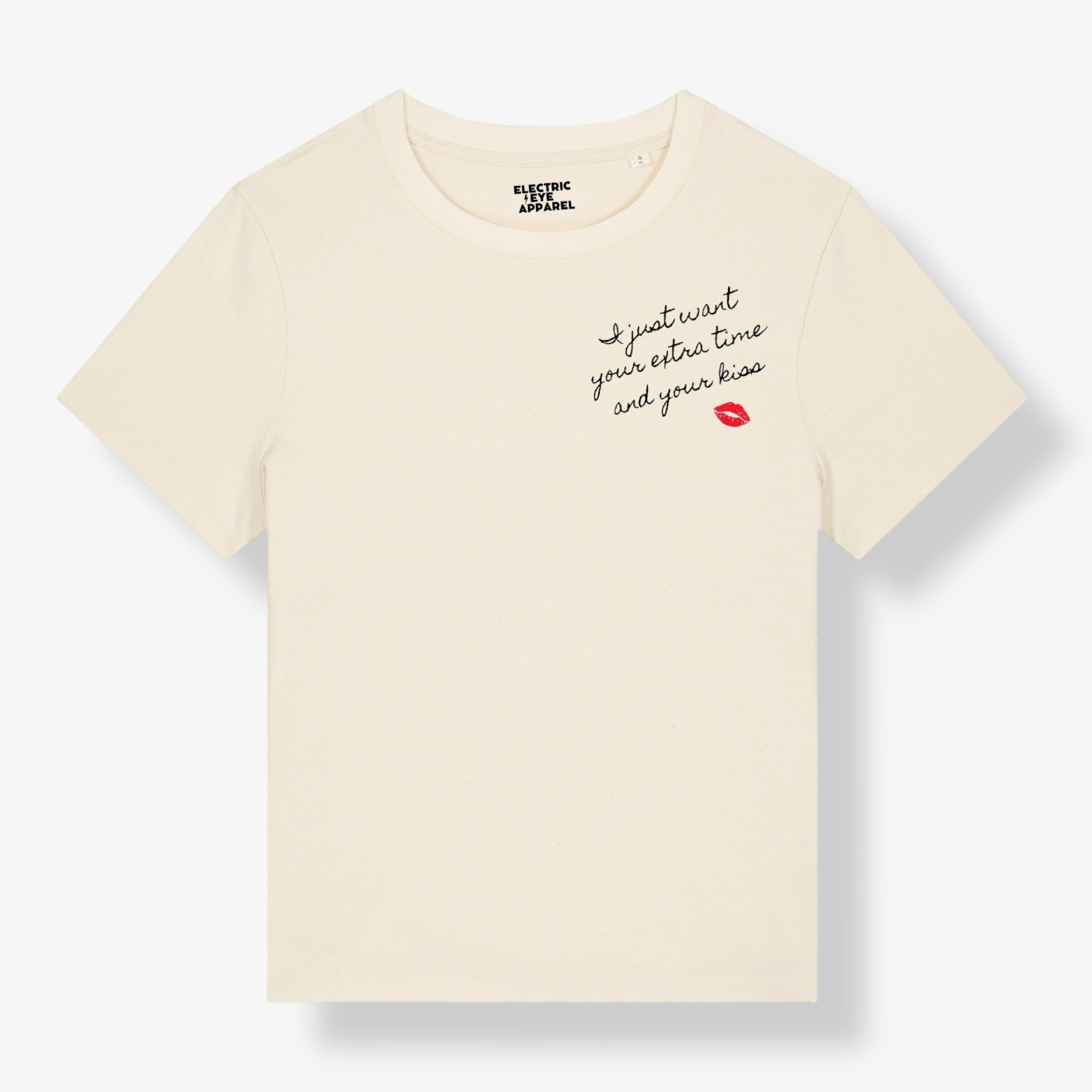 'I JUST WANT YOUR EXTRA TIME AND YOUR KISS' women's left chest embroidered premium organic medium fit 'Muser' t-shirt - inspired by Prince