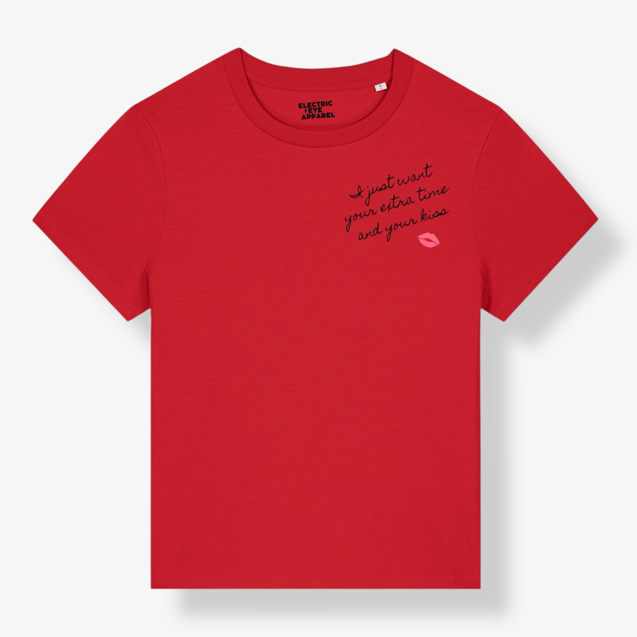 'I JUST WANT YOUR EXTRA TIME AND YOUR KISS' women's left chest embroidered premium organic medium fit 'Muser' t-shirt - inspired by Prince