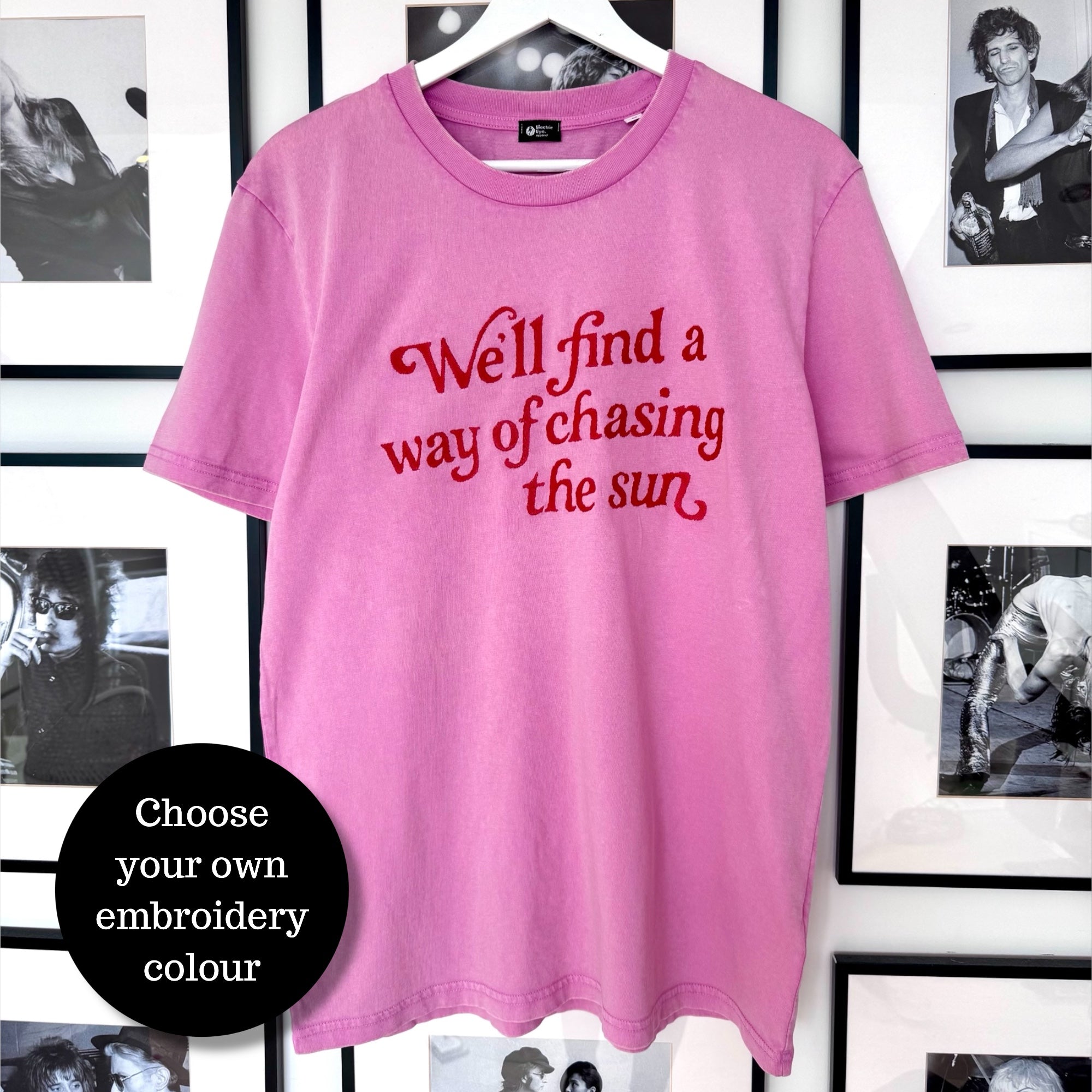 Limited Edition 'We'll Find A Way Of Chasing The Sun' embroidered premium organic unisex vintage aged t-shirt - inspired by Oasis