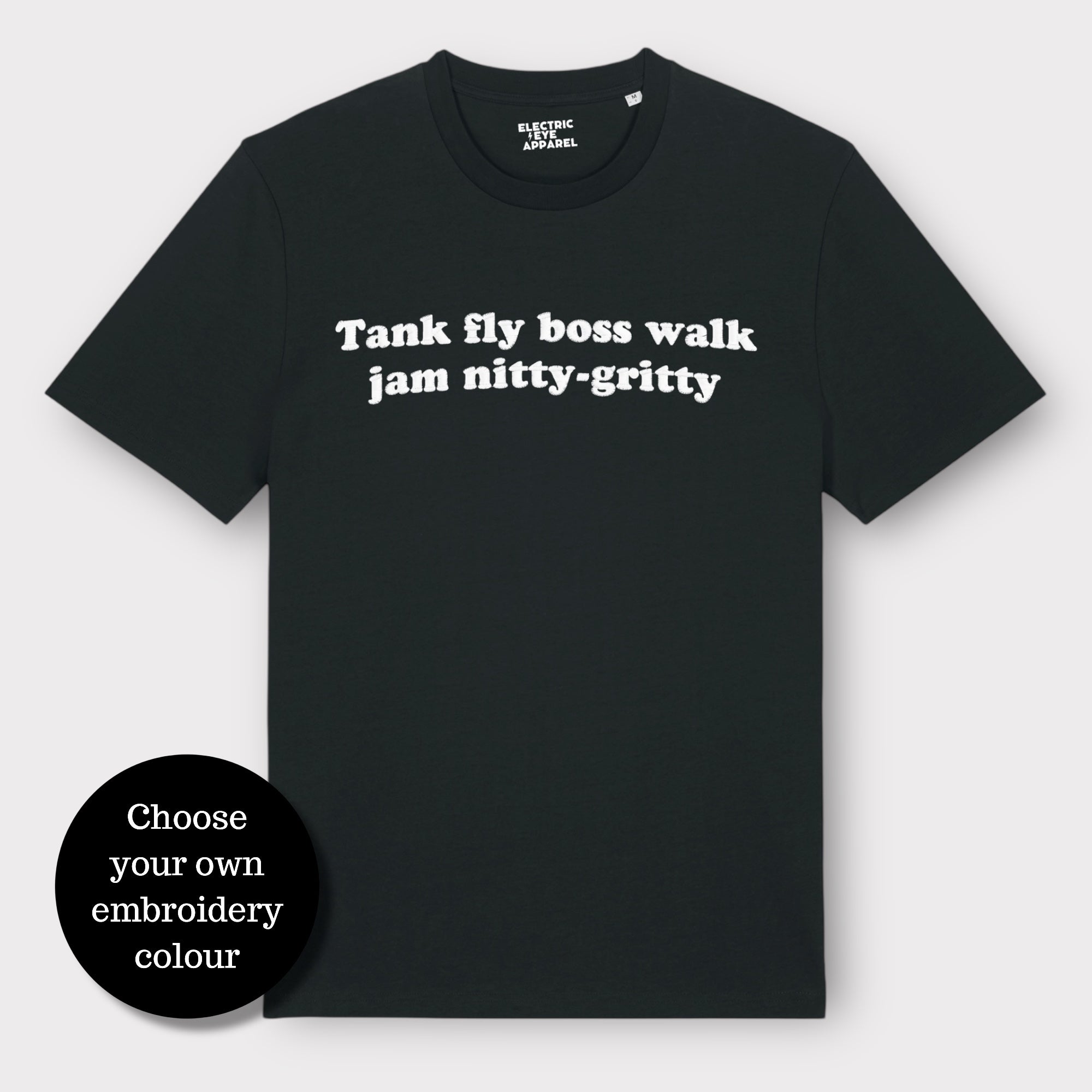 Men's 'TANK FLY BOSS WALK JAM NITTY-GRITTY' embroidered organic cotton 'Creator' t-shirt - inspired by Beats International
