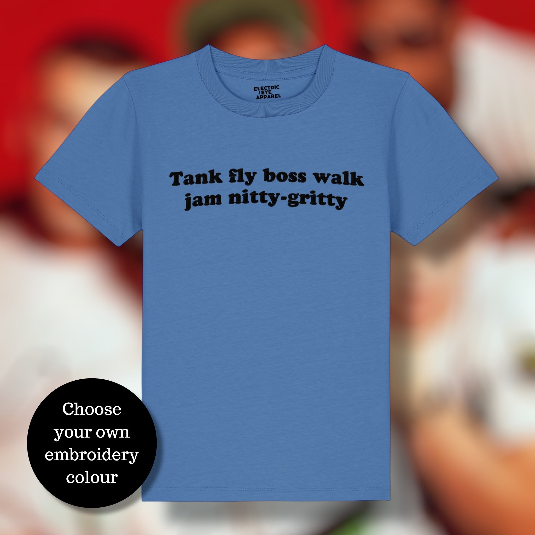 Kids 'TANK FLY BOSS WALK JAM NITTY-GRITTY' embroidered organic cotton 'Mini Creator' t-shirt - inspired by Beats International