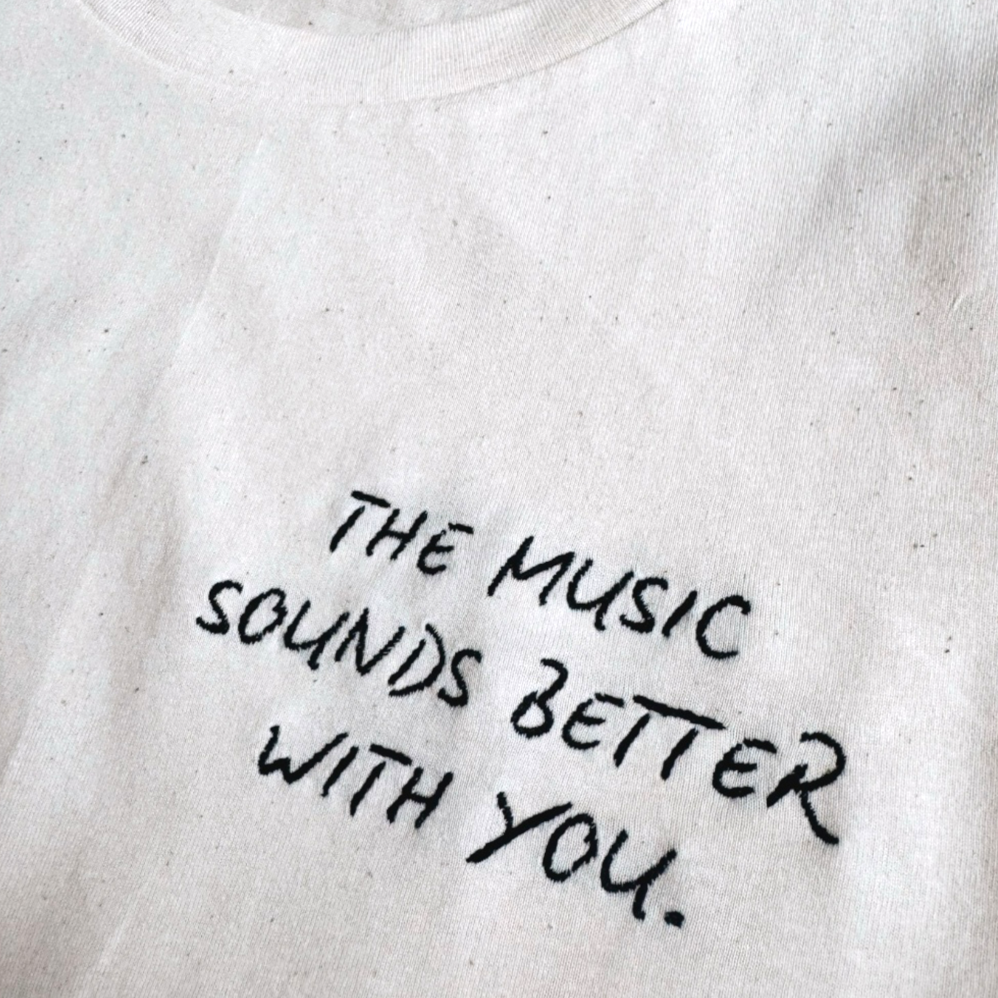 'THE MUSIC SOUNDS BETTER WITH YOU' left chest embroidered heavy weight organic cotton unisex drop shoulder 'blaster' t-shirt