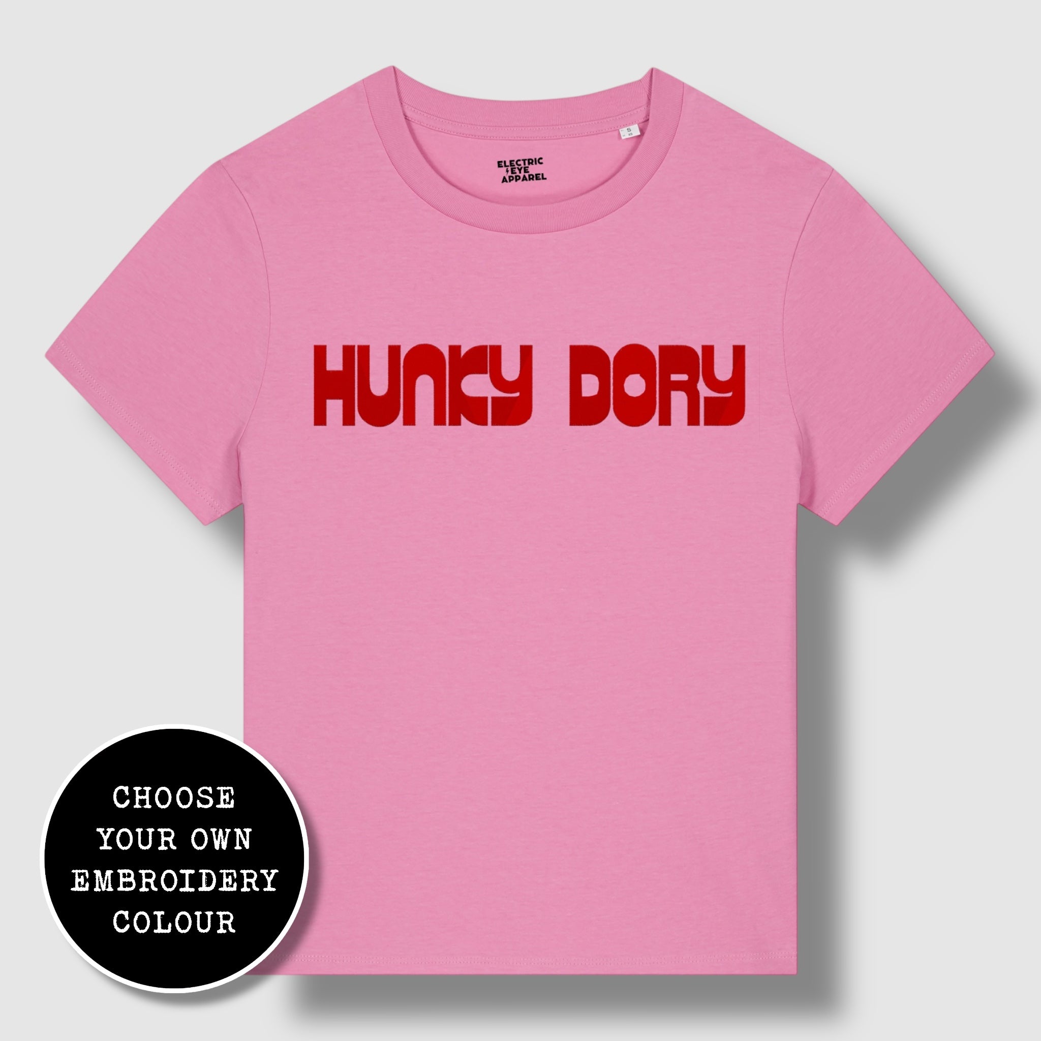 'HUNKY DORY' 70s style embroidered premium organic iconic women's 'Muser' t-shirt