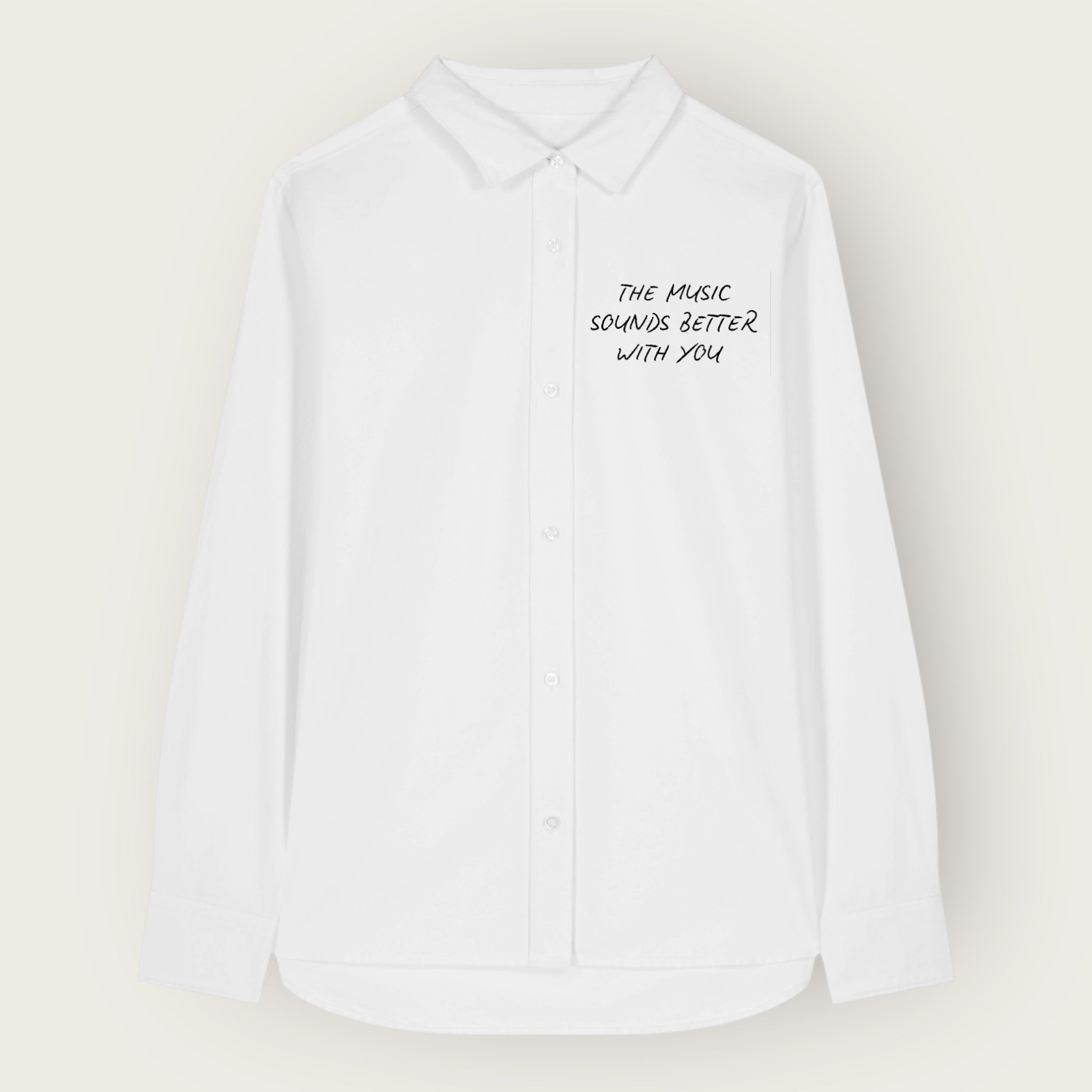 'THE MUSIC SOUNDS BETTER WITH YOU' embroidered women's classic fit organic cotton 'Oxford' shirt