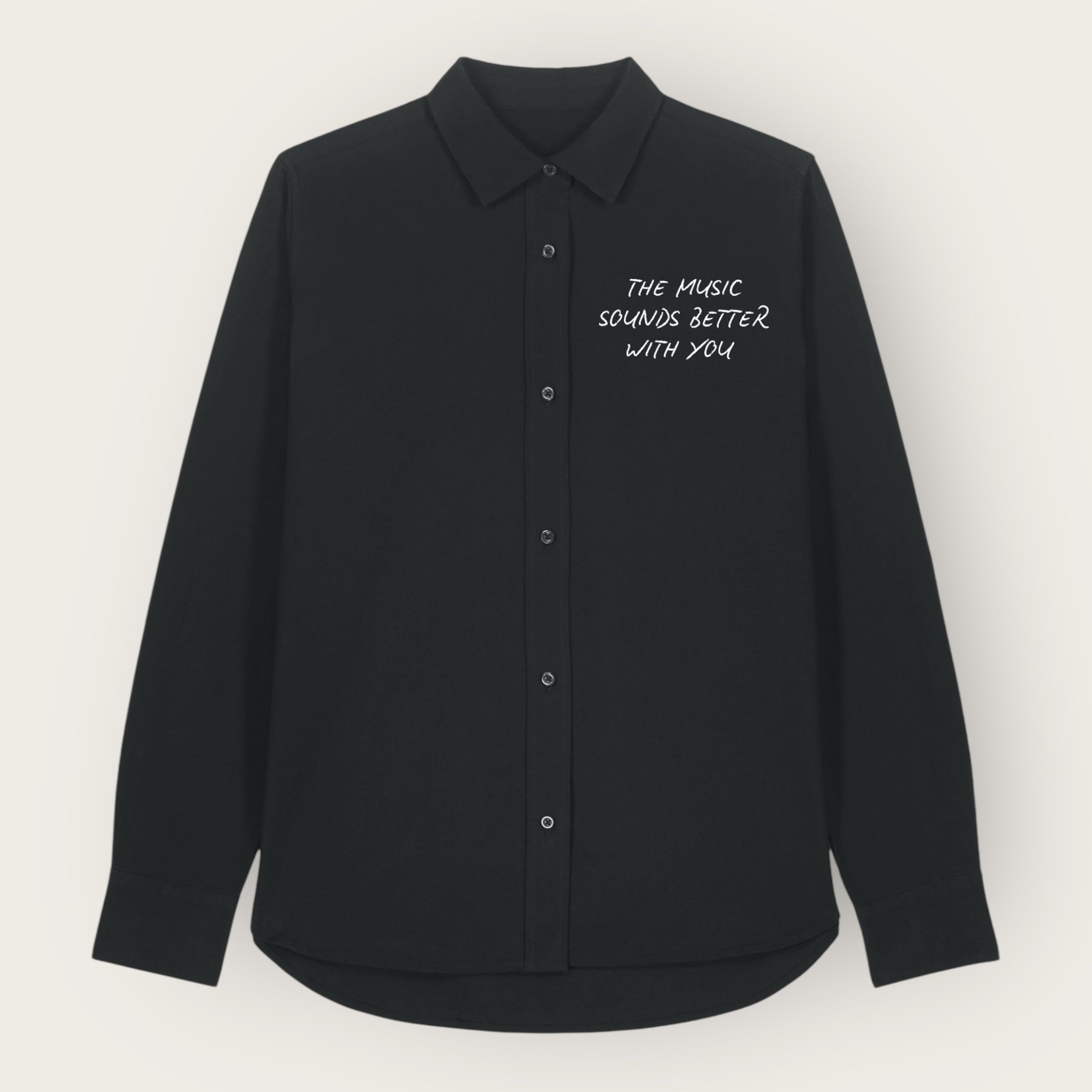 'THE MUSIC SOUNDS BETTER WITH YOU' embroidered women's classic fit organic cotton 'Oxford' shirt