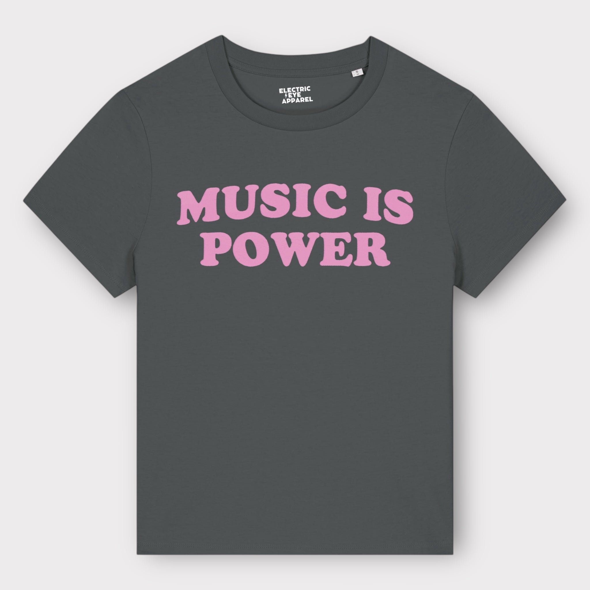 'MUSIC IS POWER' embroidered premium organic iconic women's 'Muser' t-shirt