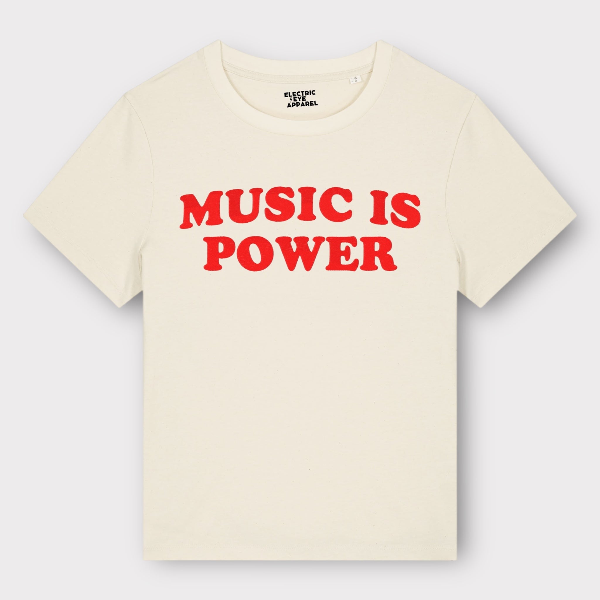 'MUSIC IS POWER' embroidered premium organic iconic women's 'Muser' t-shirt