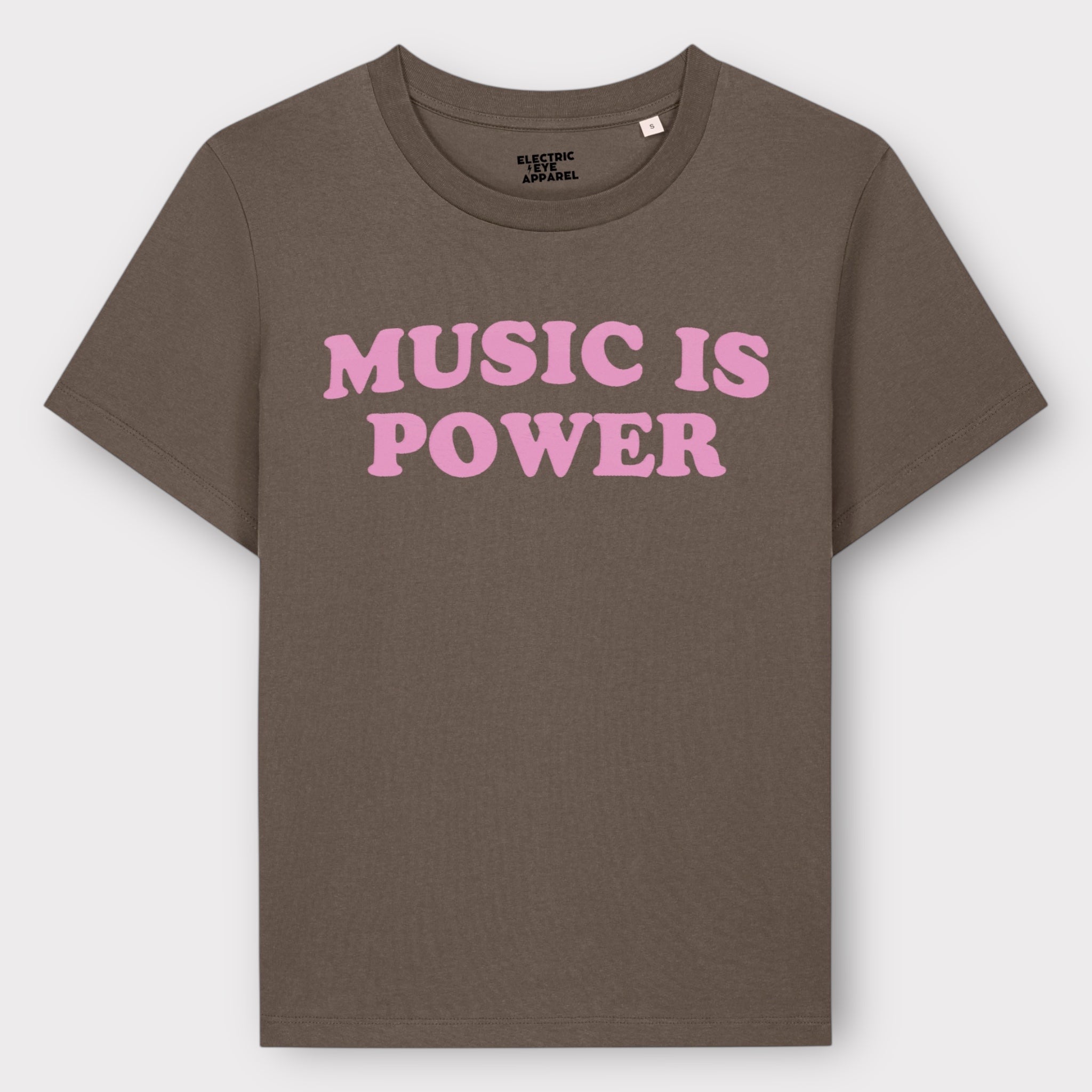 'MUSIC IS POWER' embroidered premium organic iconic women's 'Muser' t-shirt