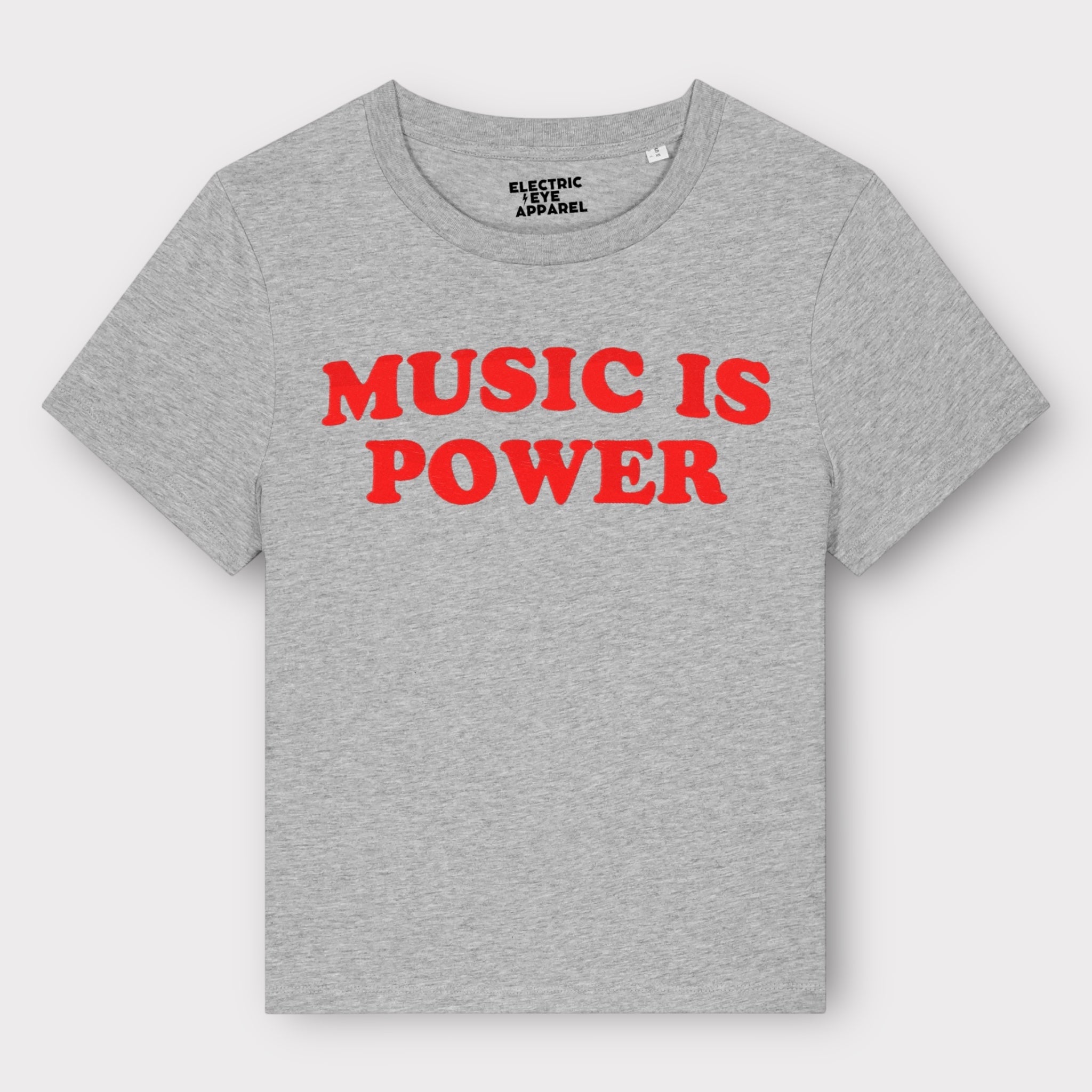 'MUSIC IS POWER' embroidered premium organic iconic women's 'Muser' t-shirt