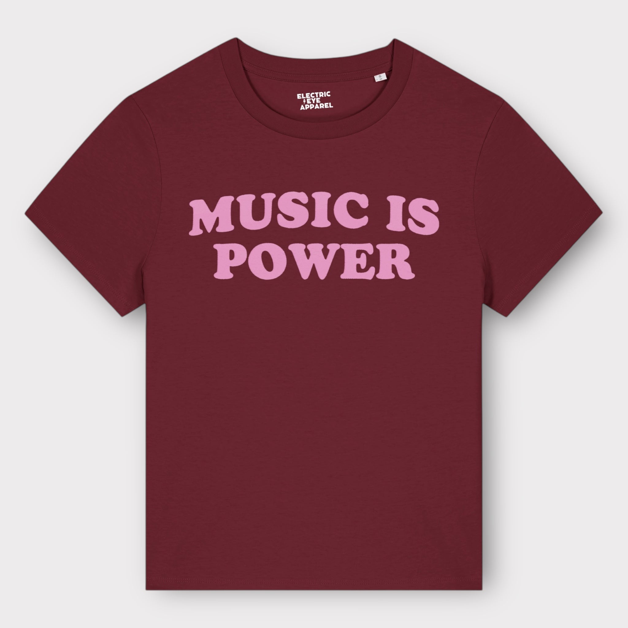 'MUSIC IS POWER' embroidered premium organic iconic women's 'Muser' t-shirt