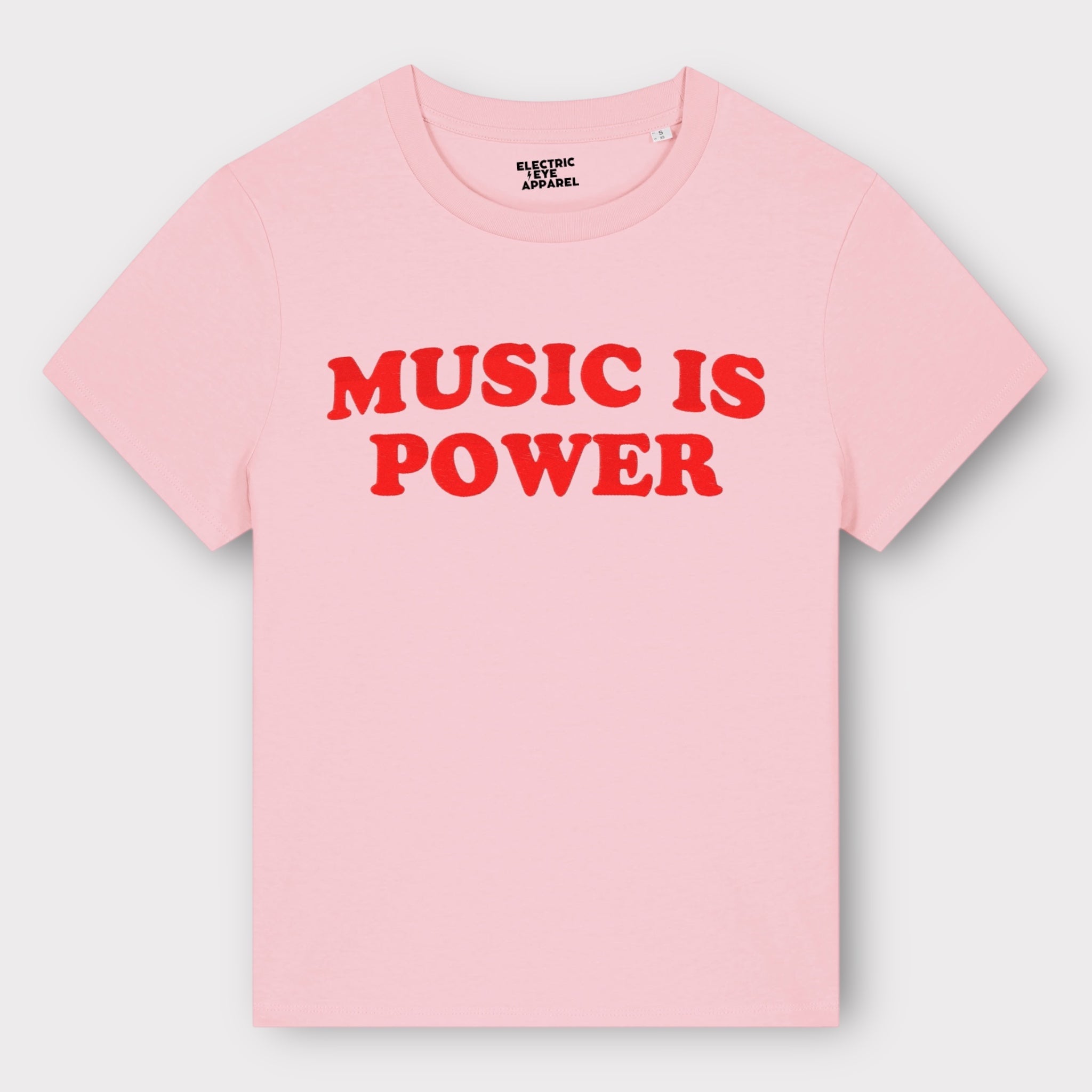 'MUSIC IS POWER' embroidered premium organic iconic women's 'Muser' t-shirt