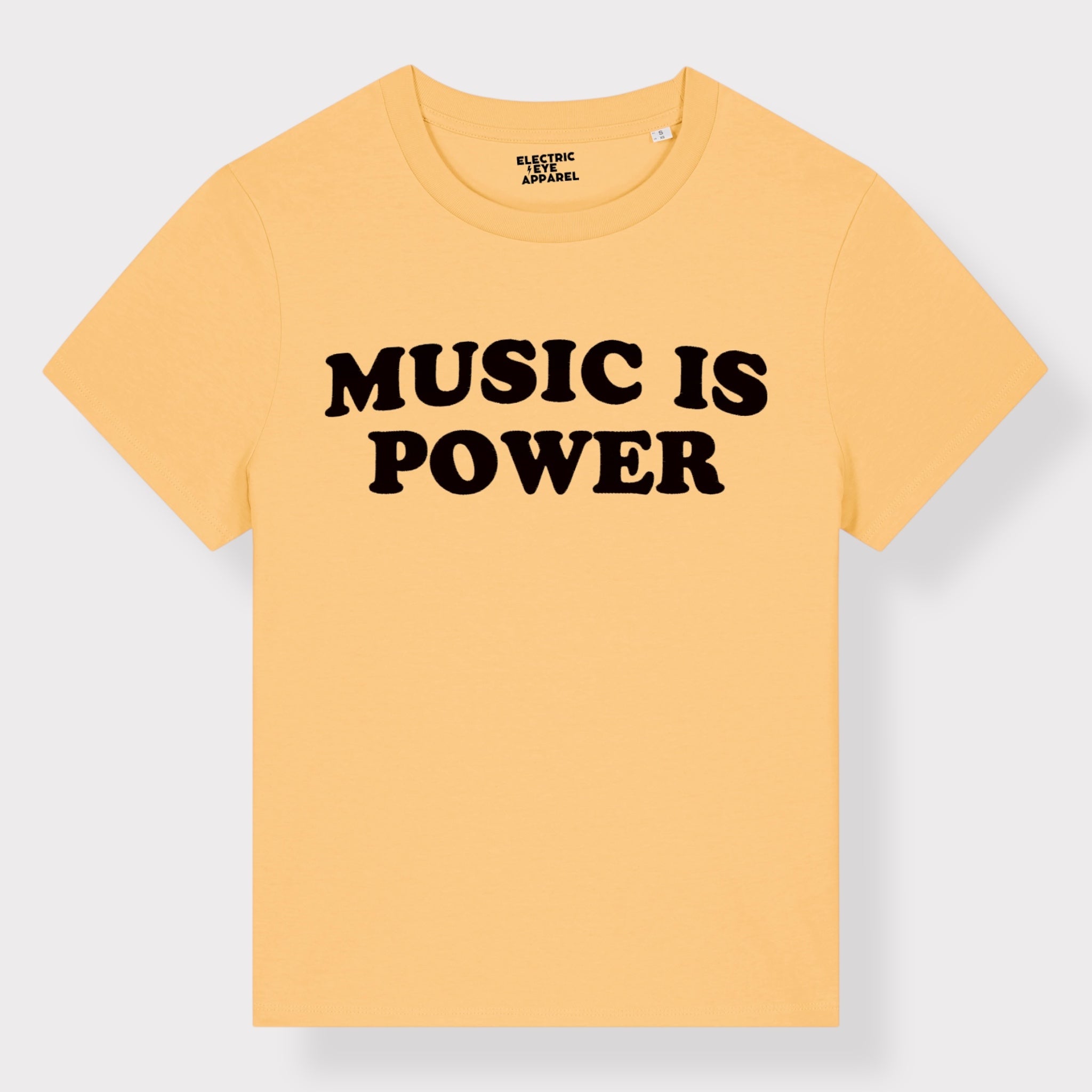 'MUSIC IS POWER' embroidered premium organic iconic women's 'Muser' t-shirt