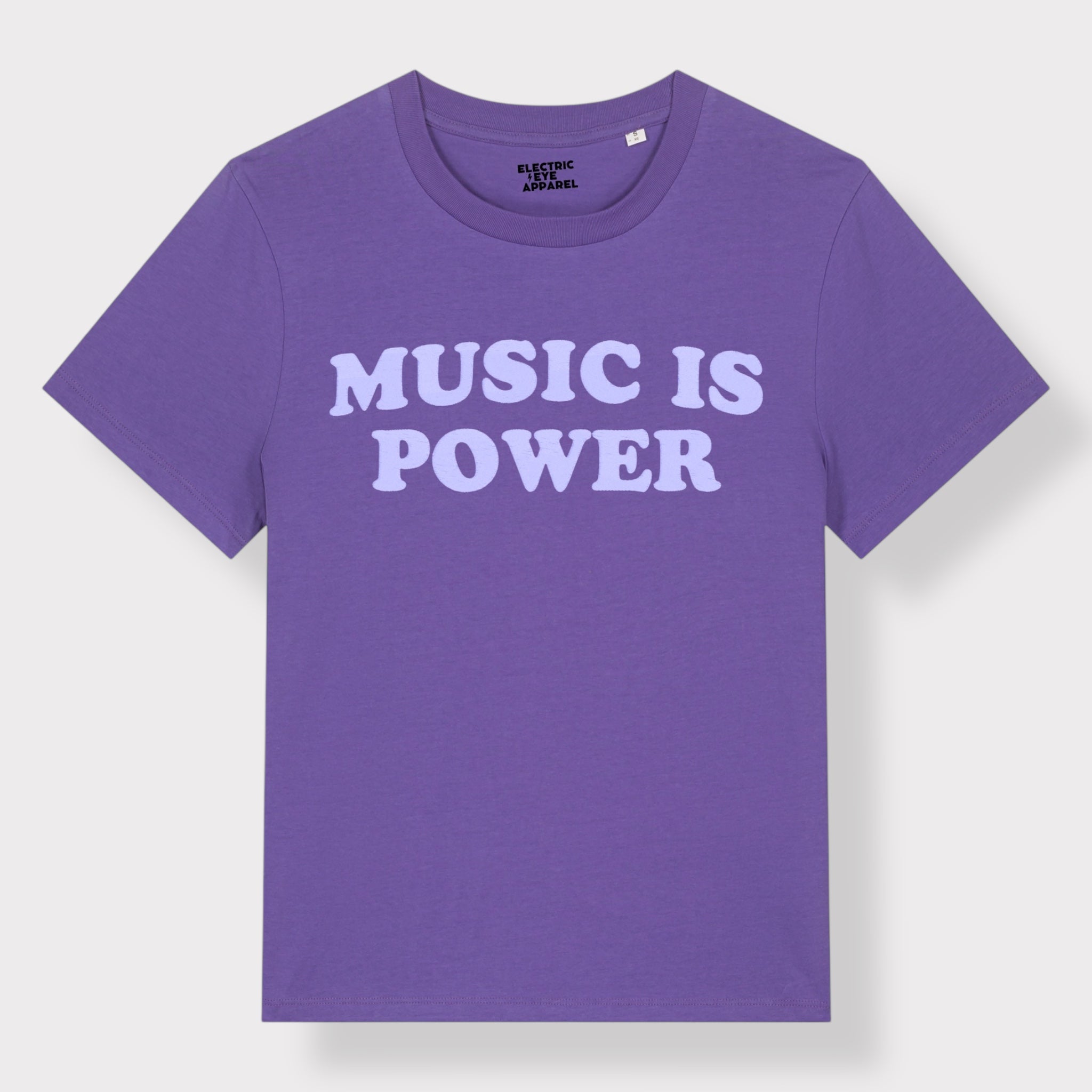 'MUSIC IS POWER' embroidered premium organic iconic women's 'Muser' t-shirt