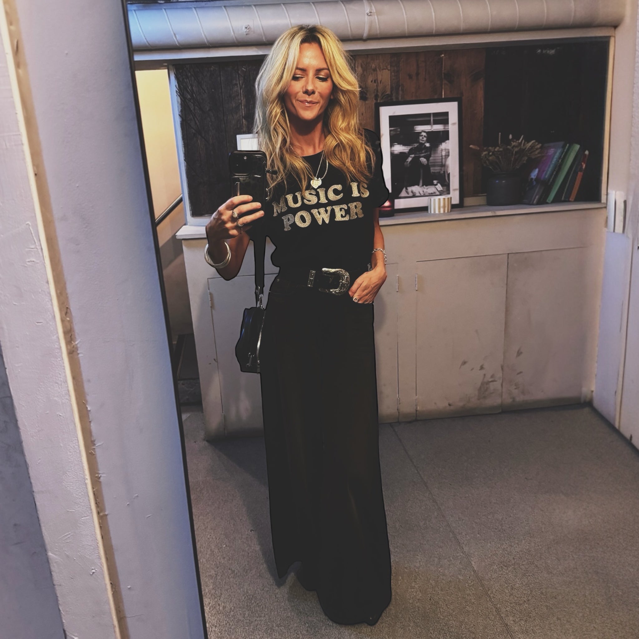 'MUSIC IS POWER' embroidered premium organic iconic women's 'Muser' t-shirt