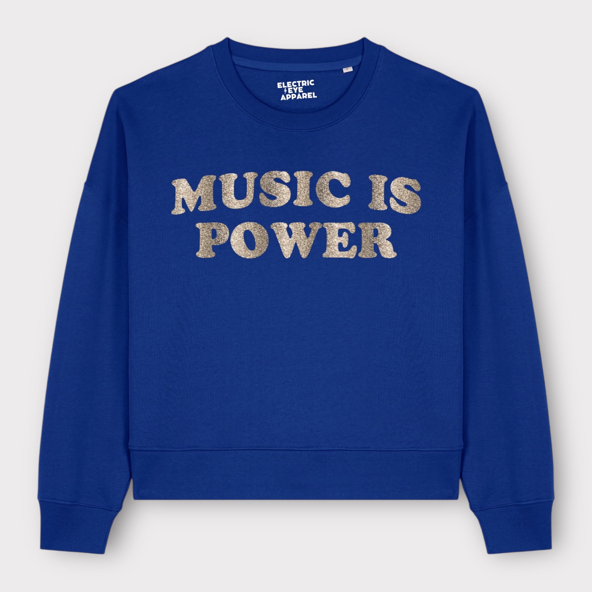 'MUSIC IS POWER' embroidered organic women's dropped shoulder 'Alma' sweatshirt