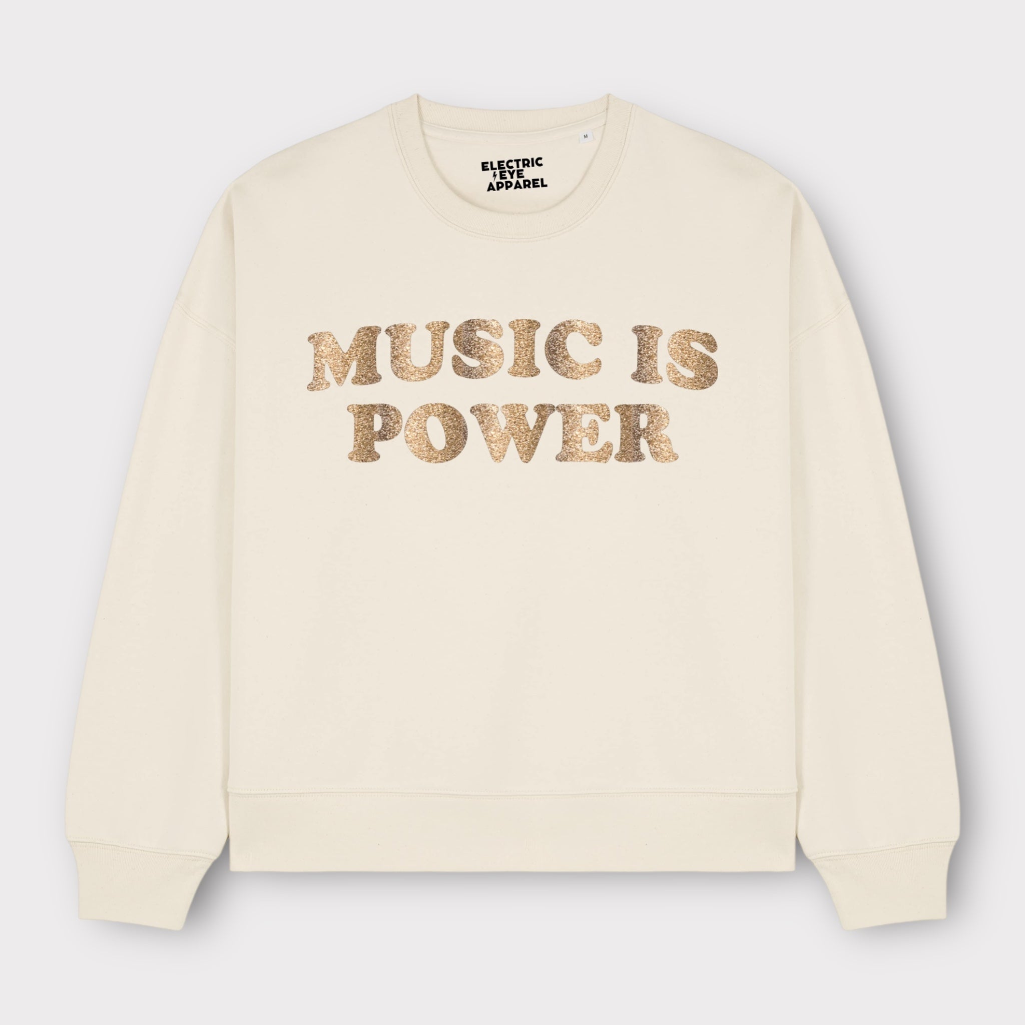 'MUSIC IS POWER' embroidered organic women's dropped shoulder 'Alma' sweatshirt