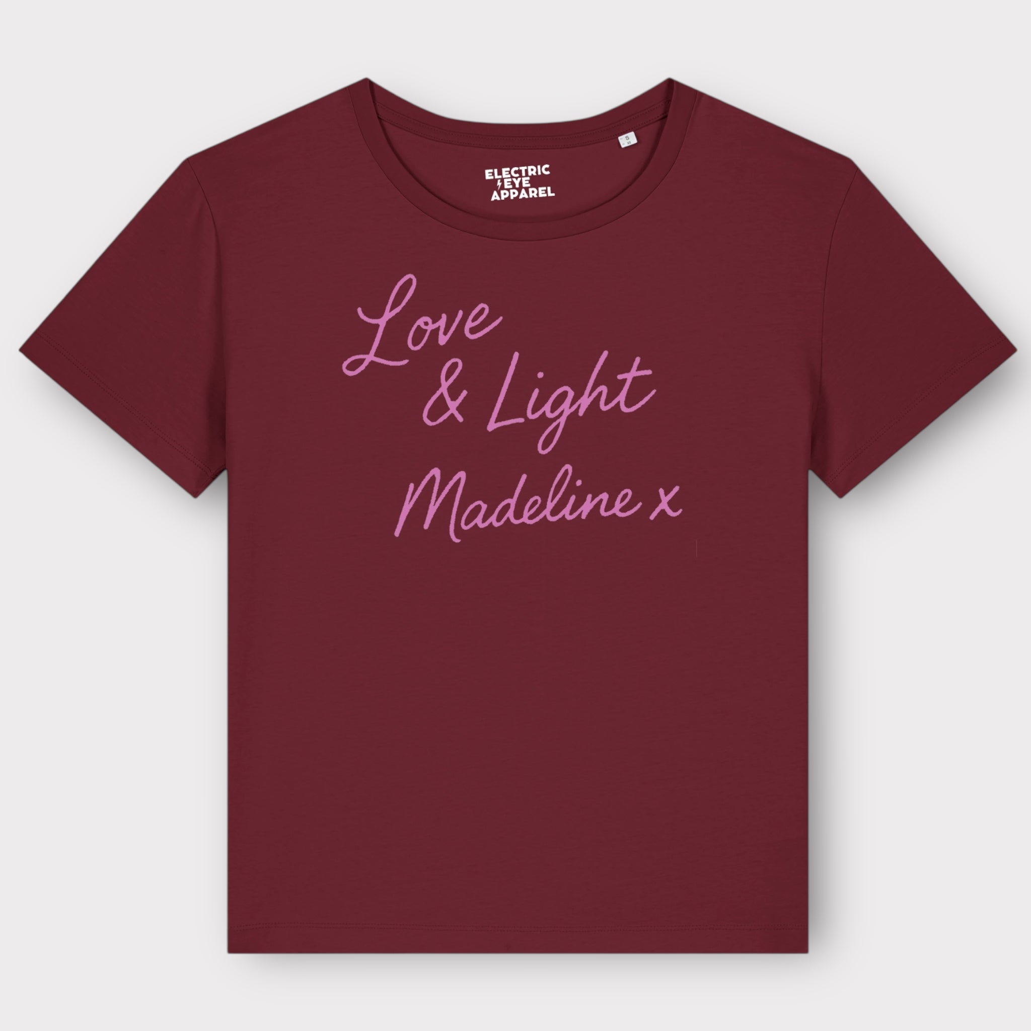 'LOVE & LIGHT MADELINE X' embroidered premium organic women's 'Serena' t-shirt inspired by Lily Allen