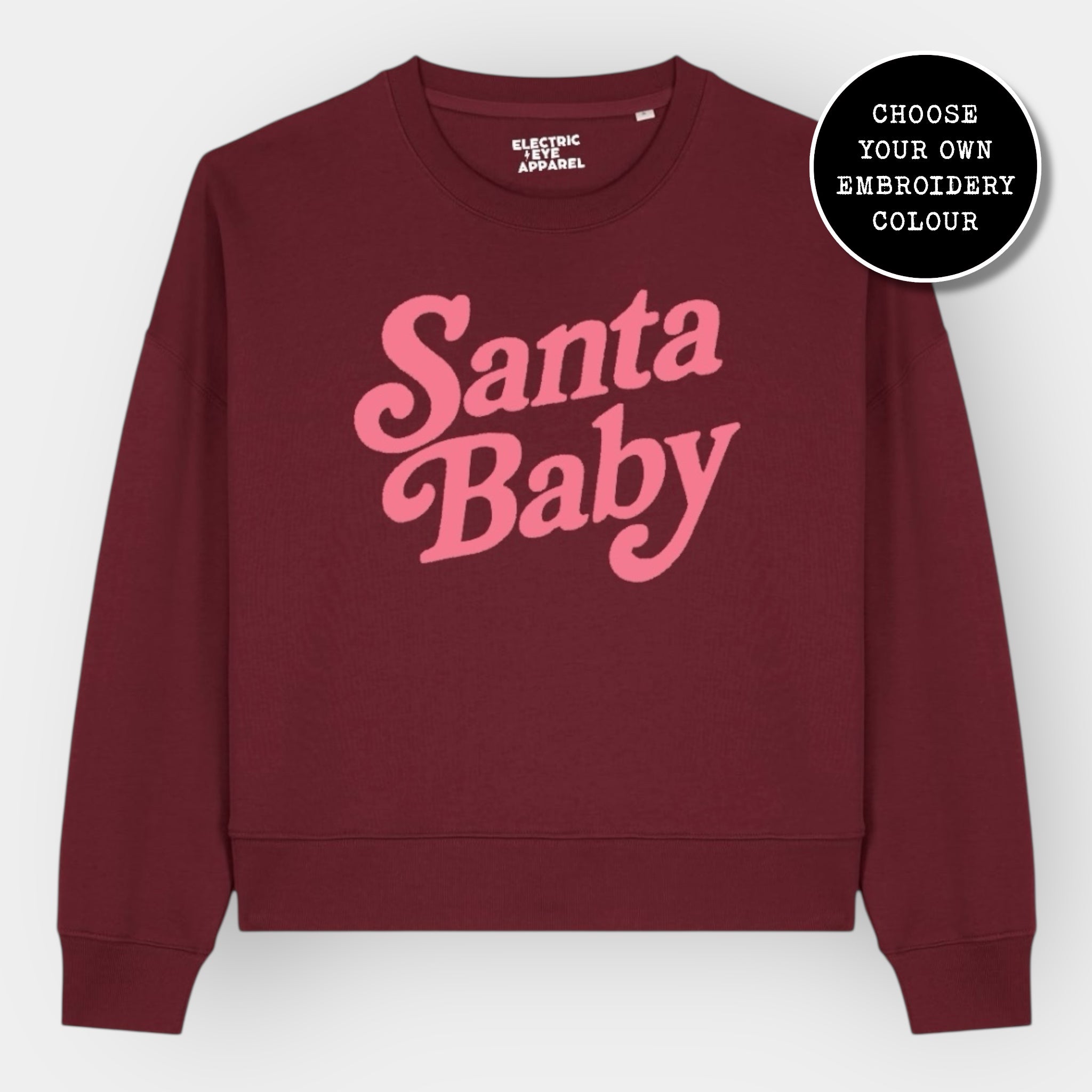 'SANTA BABY' 70s style embroidered organic women's dropped shoulder 'alma' sweatshirt