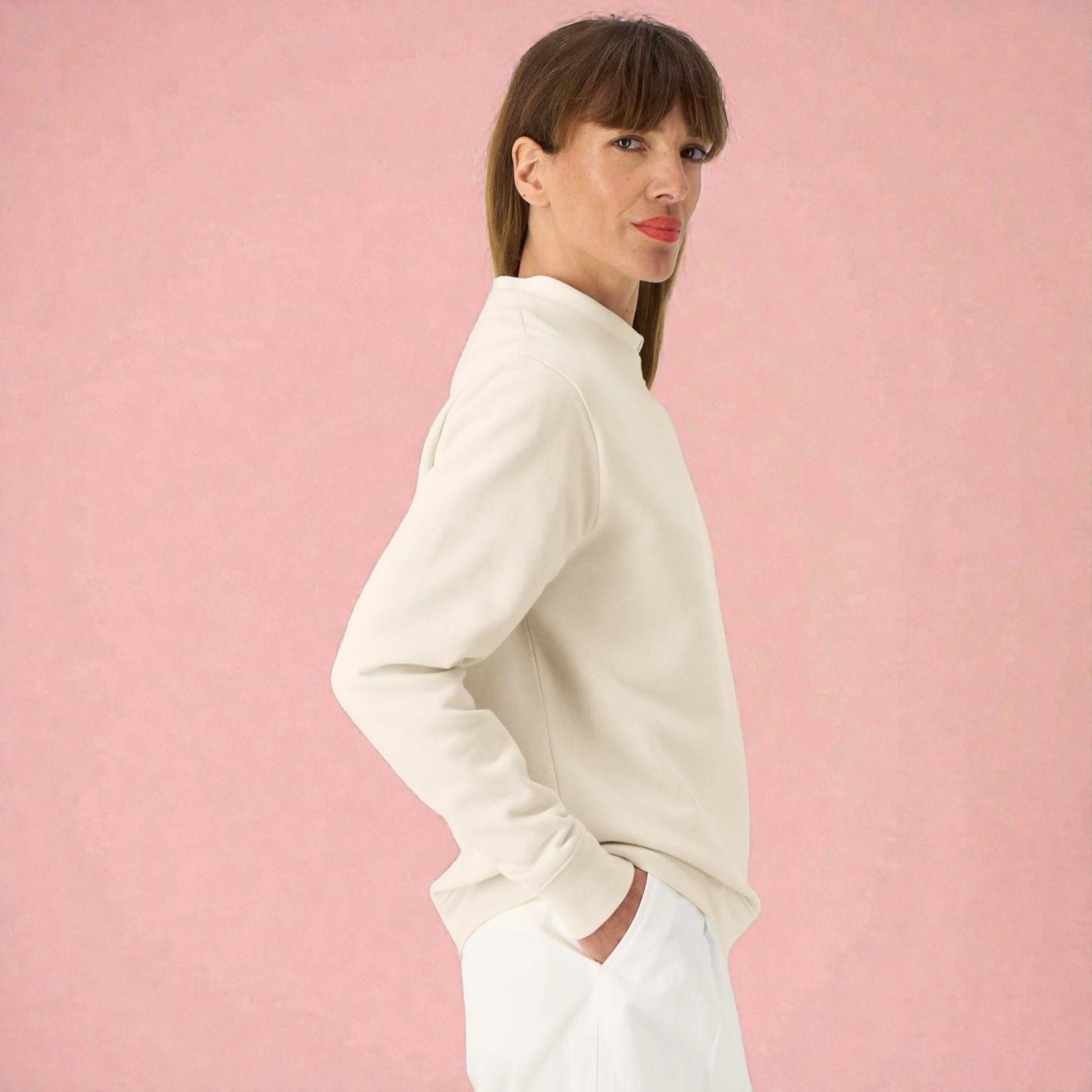 'KISS ALL THE TIME' embroidered organic cotton women's 'Thinker' sweatshirt - extended sizing XS-6XL