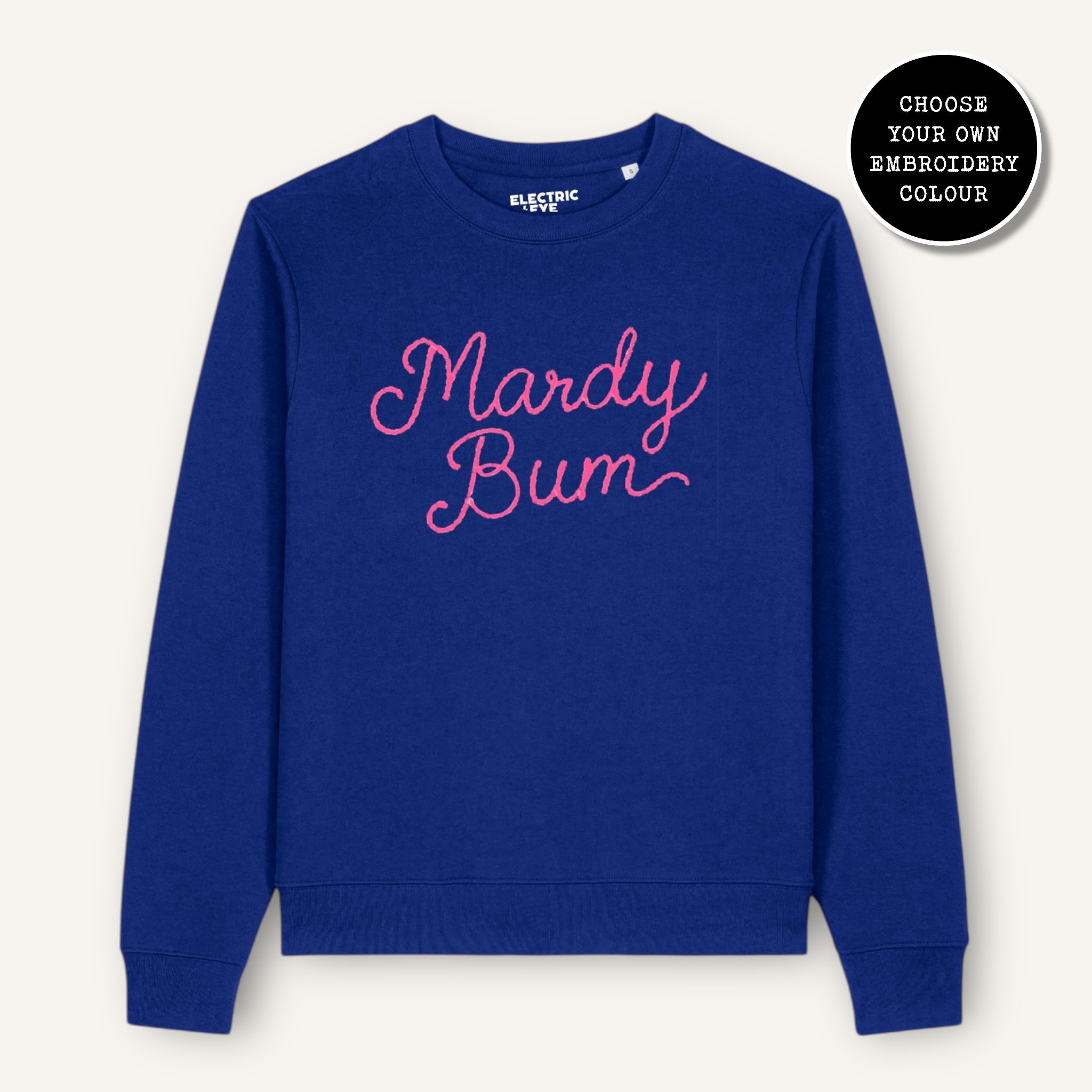 'MARDY BUM' embroidered organic cotton women's 'Thinker' sweatshirt - extended sizing XS-6XL