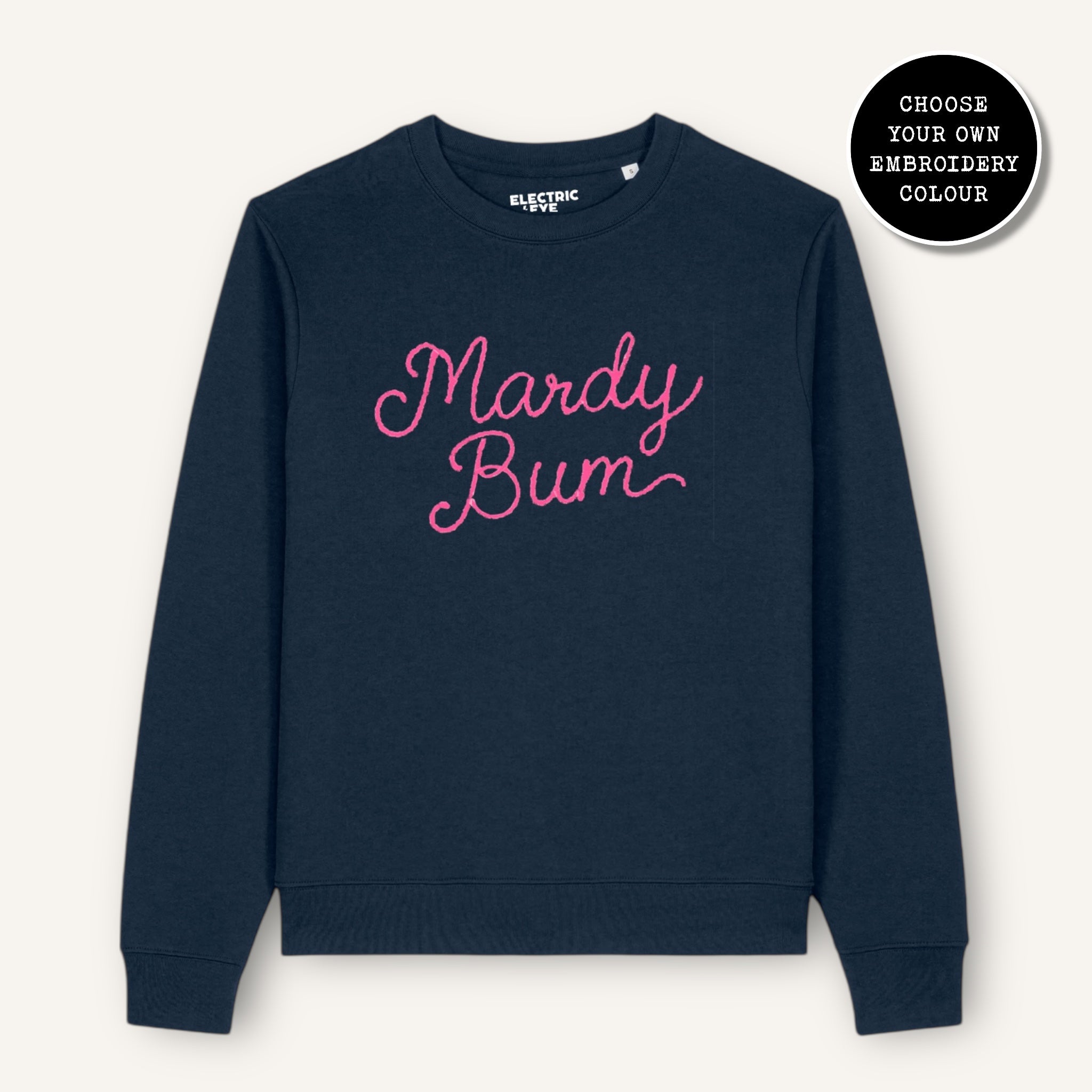 'MARDY BUM' embroidered organic cotton women's 'Thinker' sweatshirt - extended sizing XS-6XL