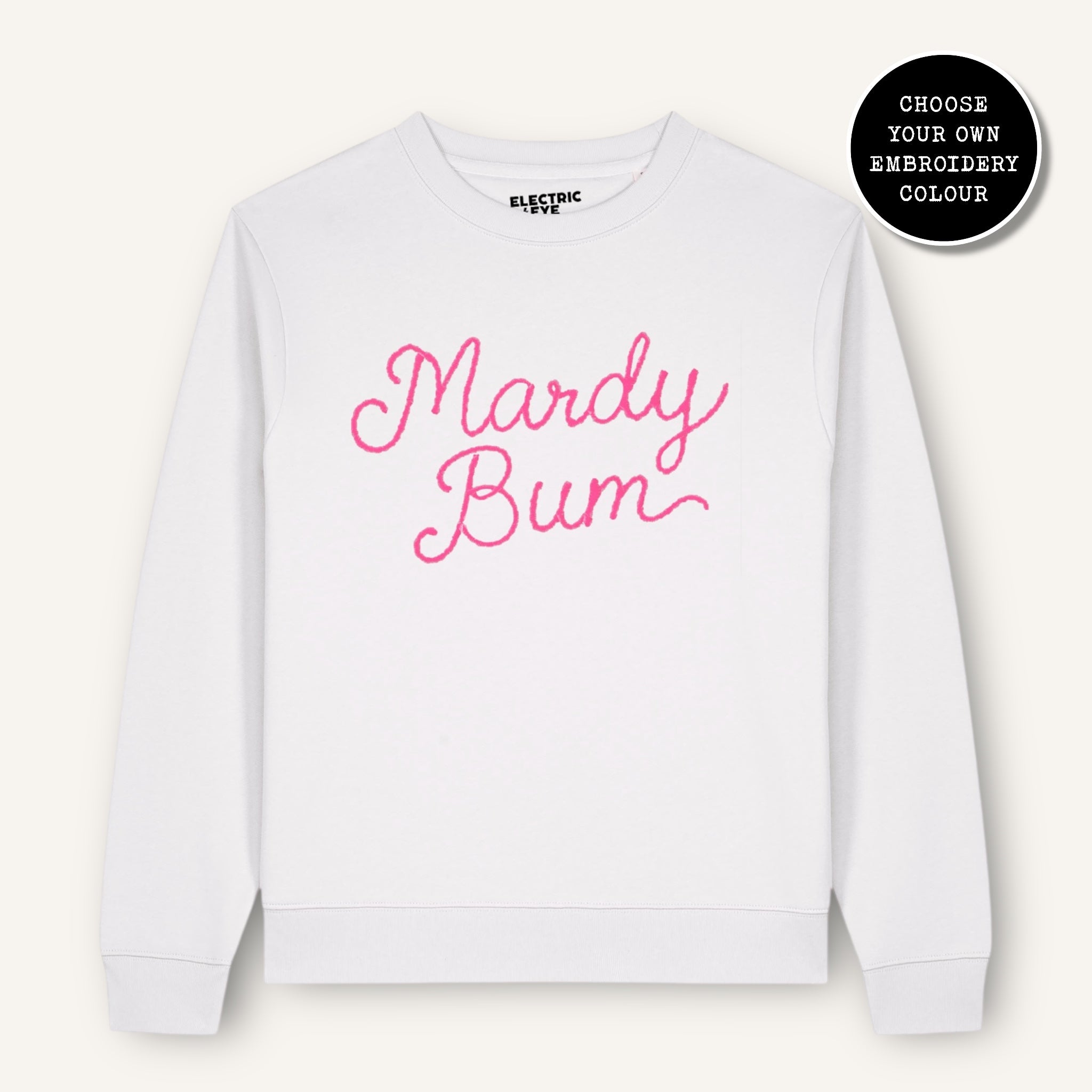 'MARDY BUM' embroidered organic cotton women's 'Thinker' sweatshirt - extended sizing XS-6XL