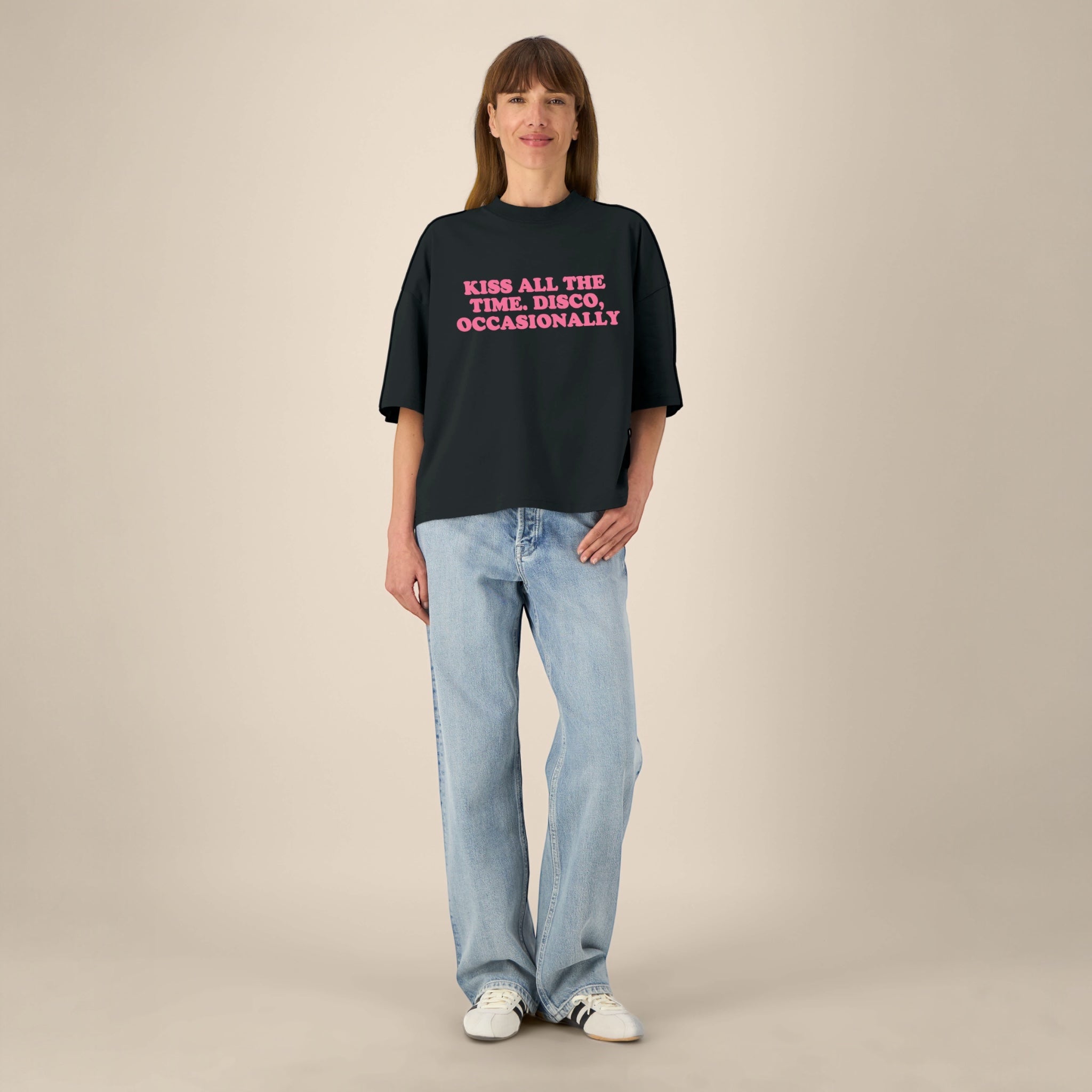 Unisex 'KISS ALL THE TIME. DISCO, OCCASIONALLY' embroidered organic cotton boxy 'Hypster' t-shirt