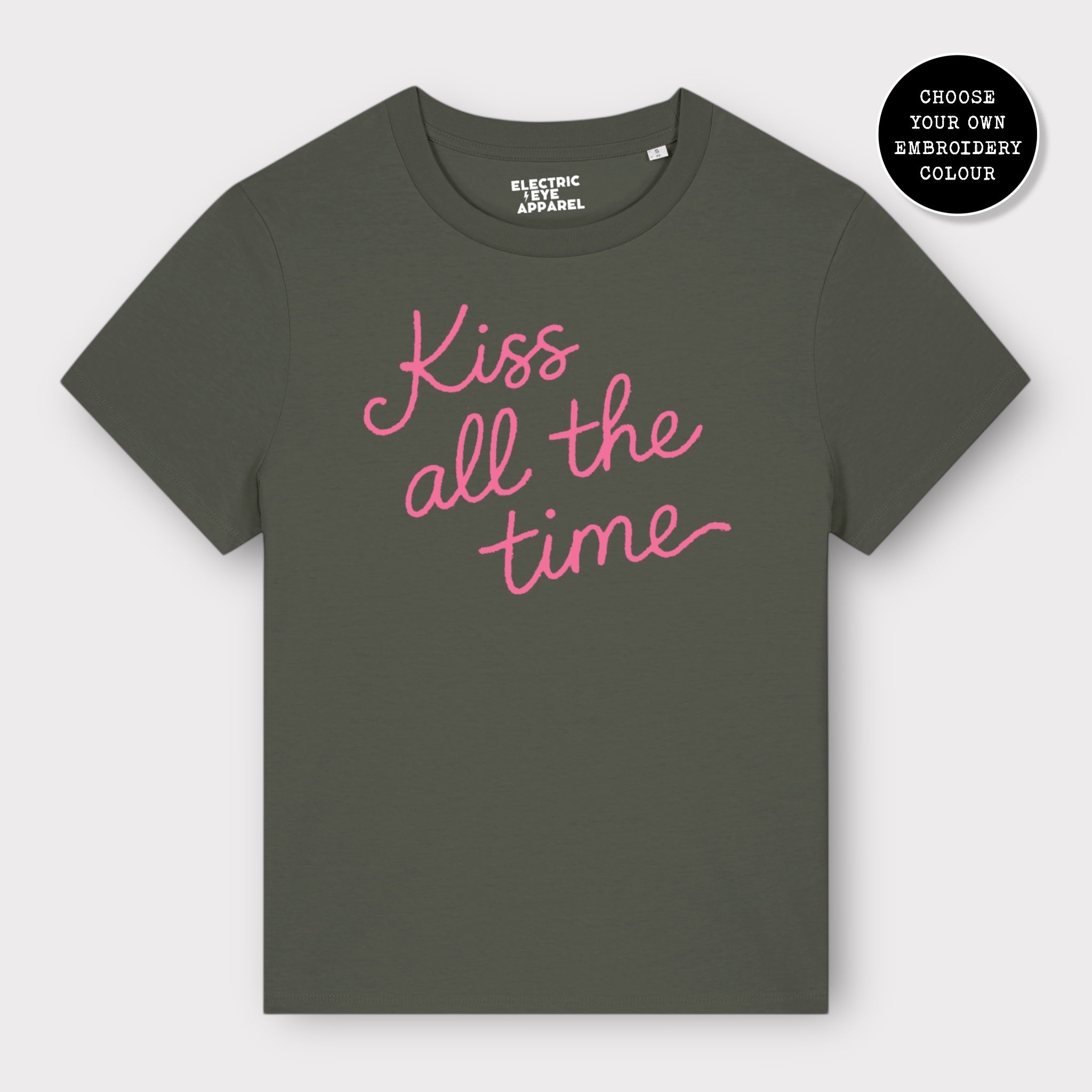 'KISS ALL THE TIME' embroidered premium organic women's classic fit 'Muser' t-shirt